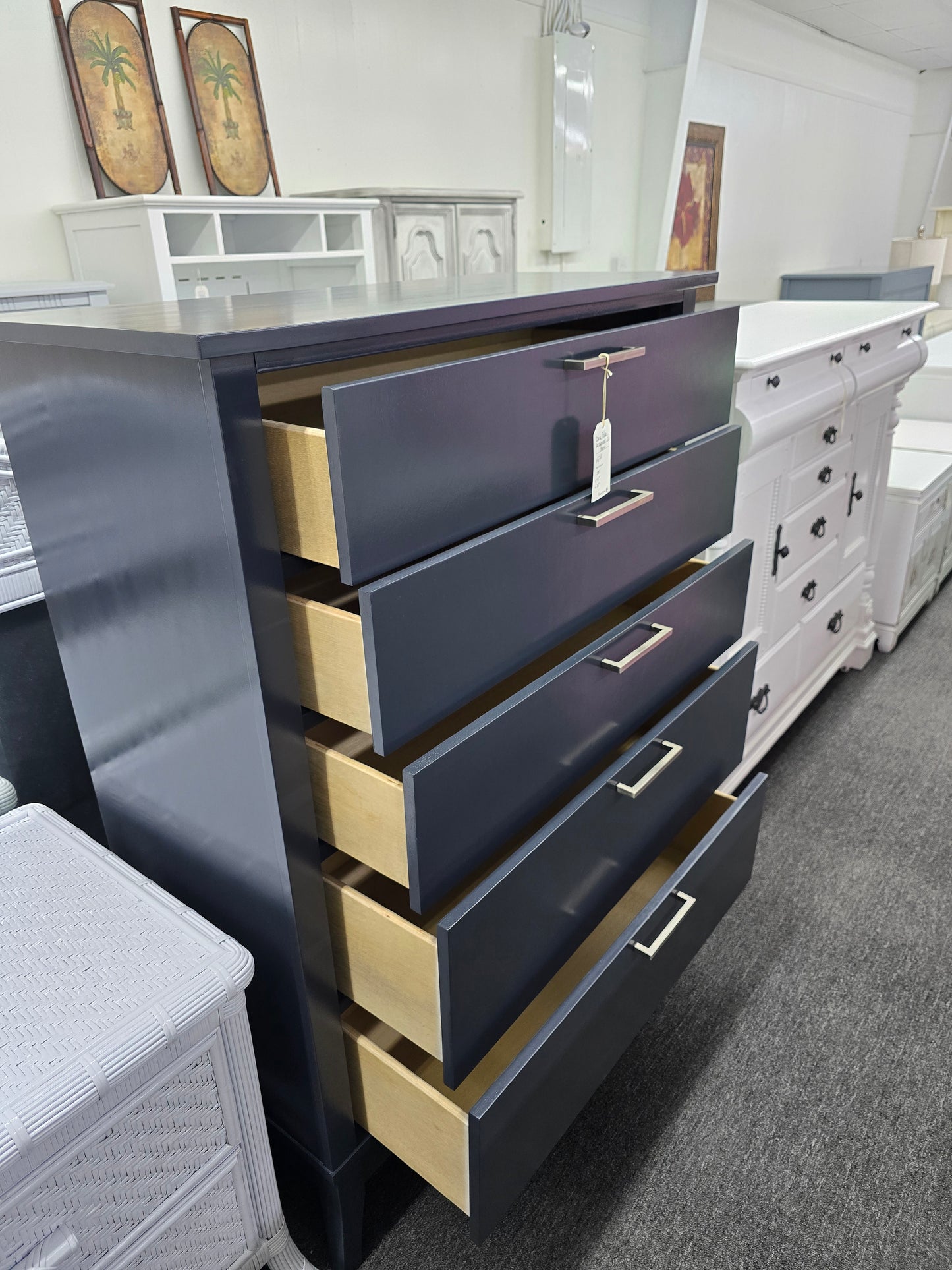 Dark blue 5 drawers lacquer chest