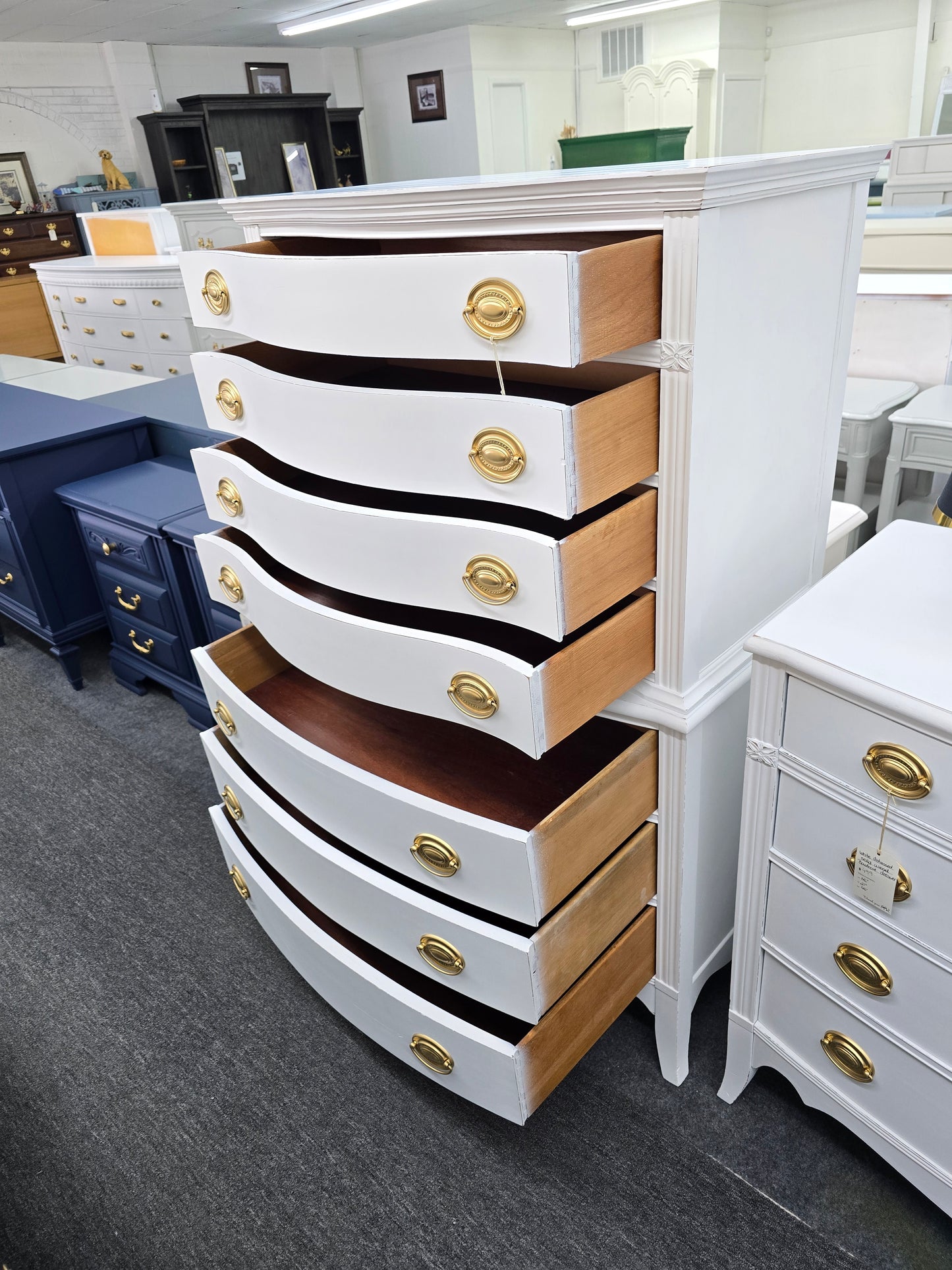 Solid wood white Distressed bowfront tall chest
