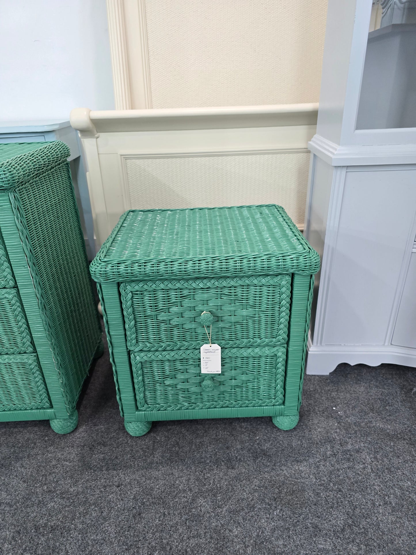 Green wicker nightstand