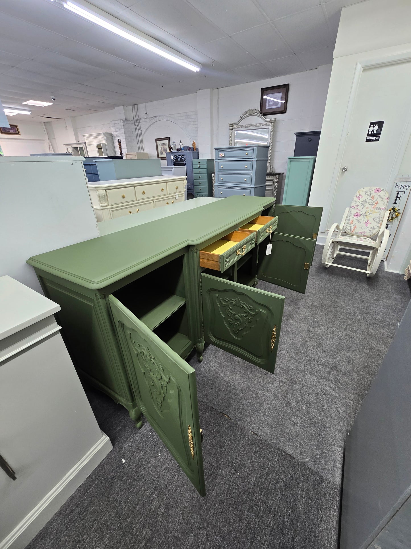Solid wood french provincial green cabinet