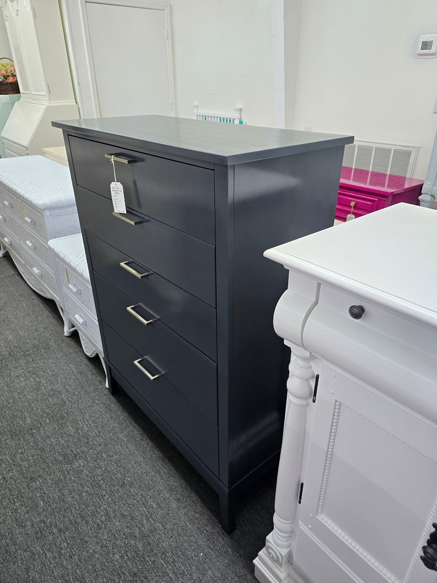 Dark blue 5 drawers lacquer chest