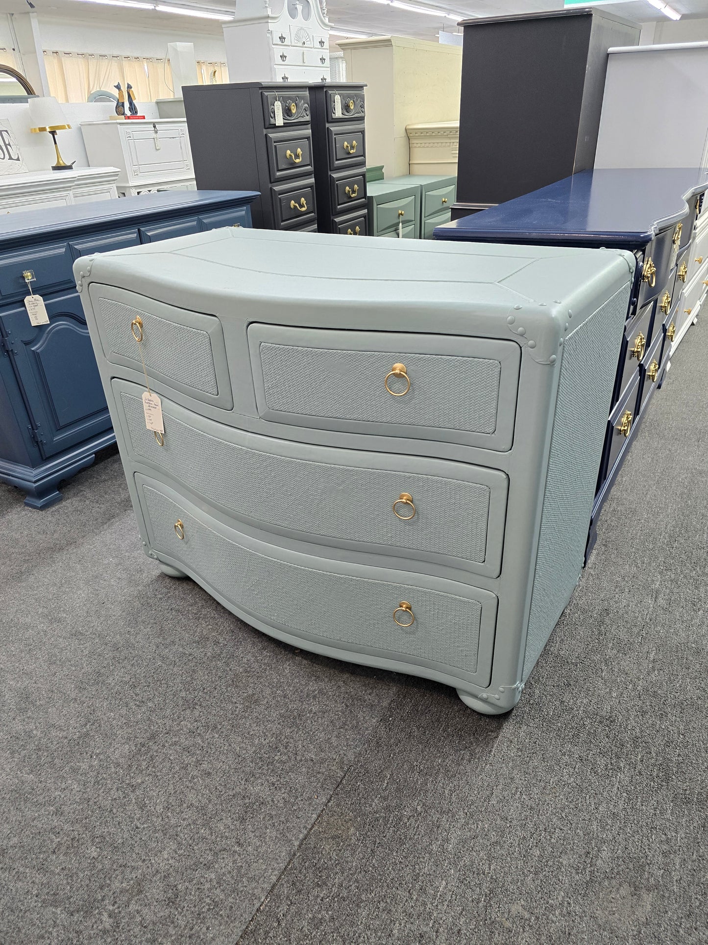 4 drawers teal rattan dresser