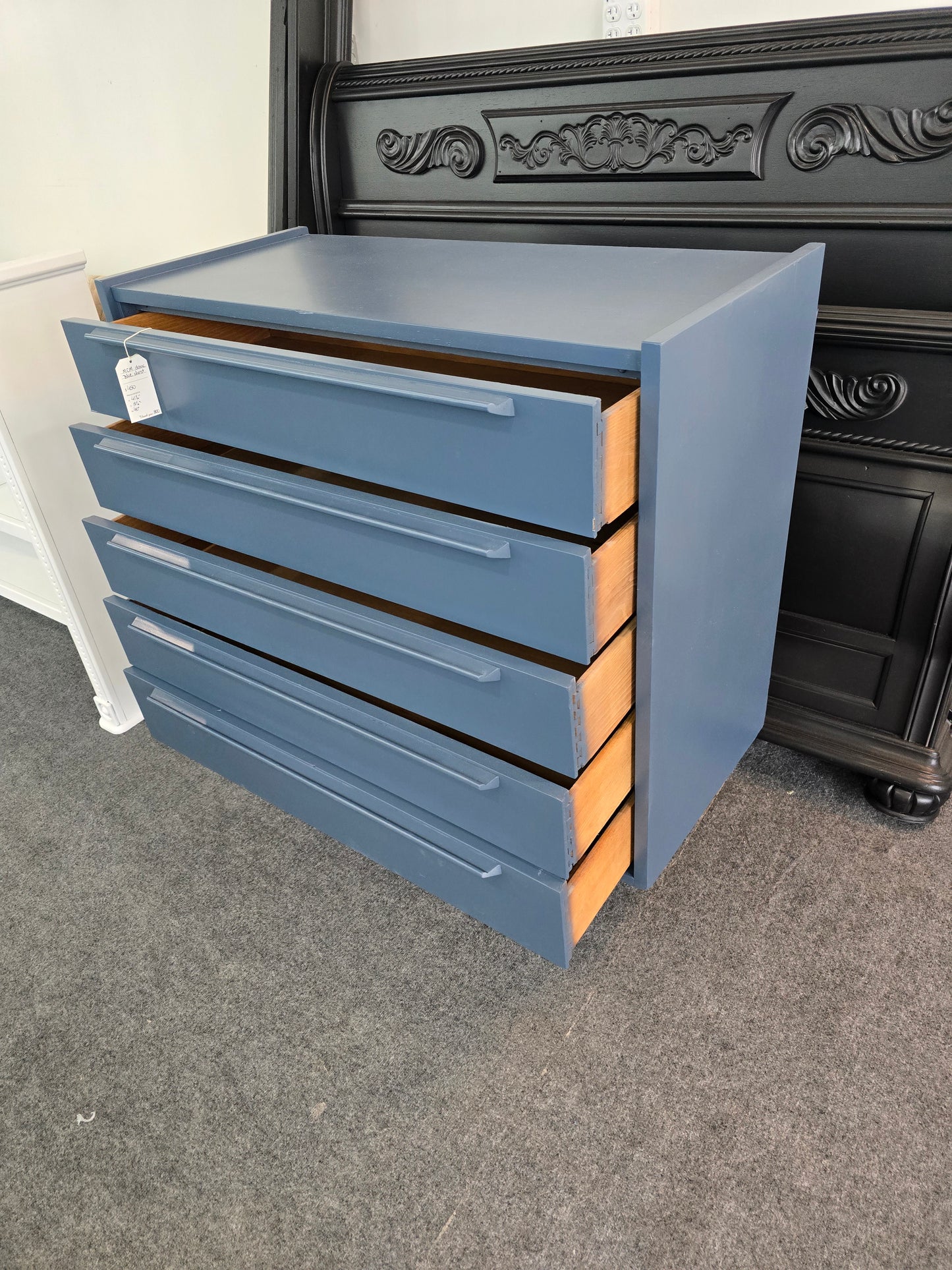 Solid wood MCM dark blue chest