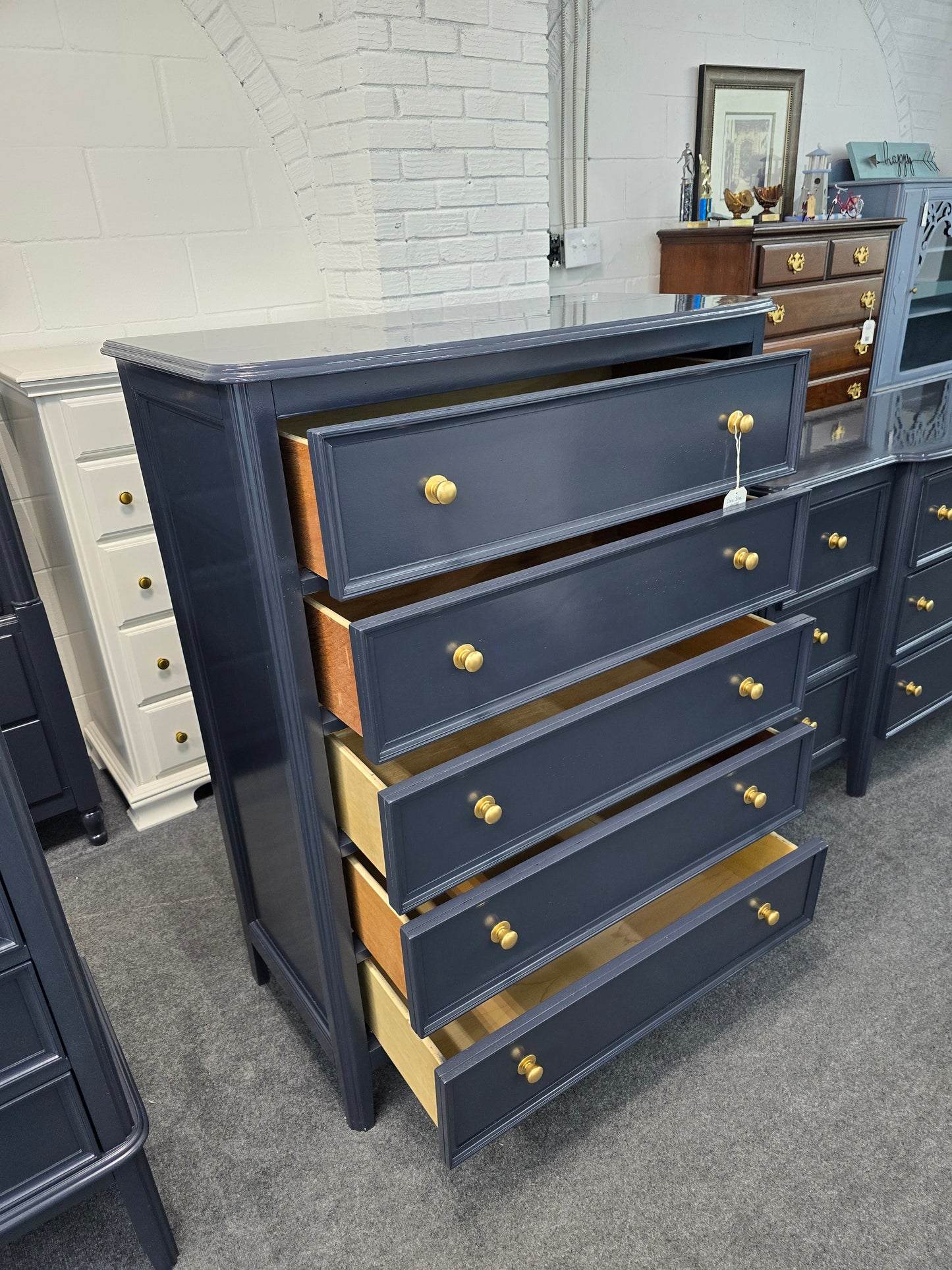 Dark blue 5 drawers tall chest