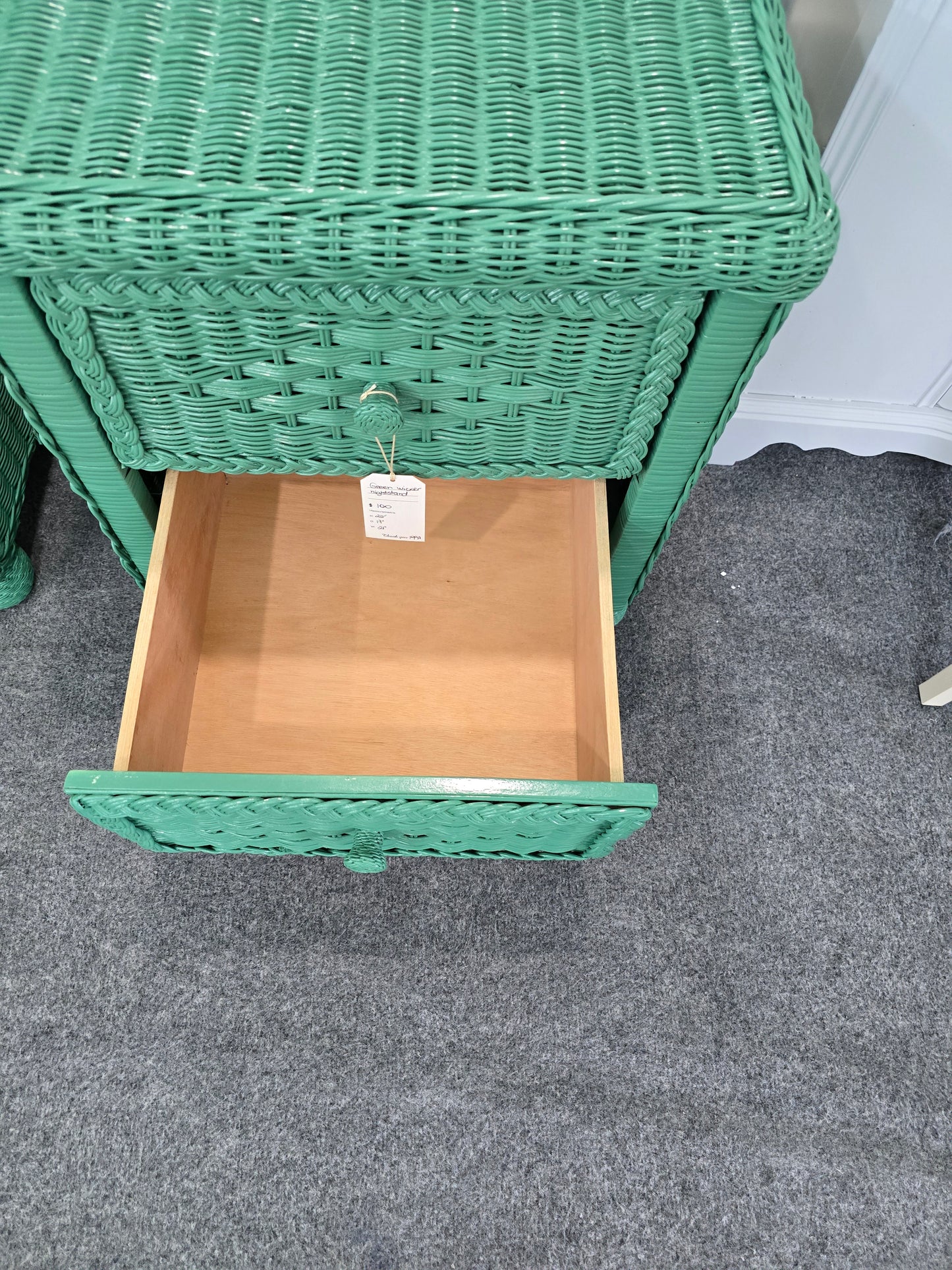Green wicker nightstand