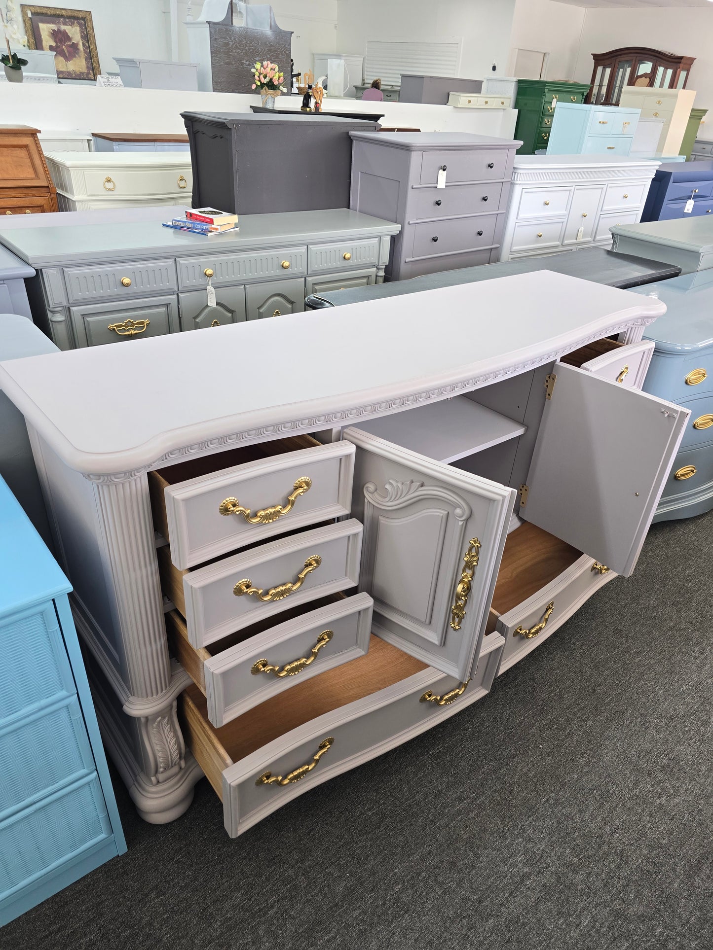 Solid wood purple dresser