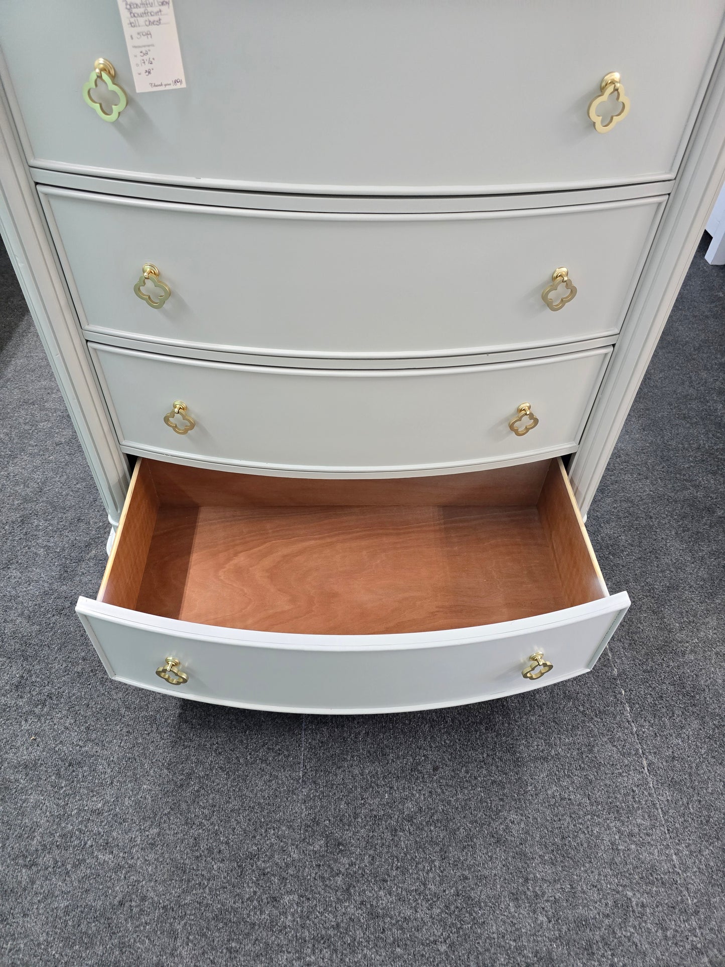 Gray rall bowfront chest