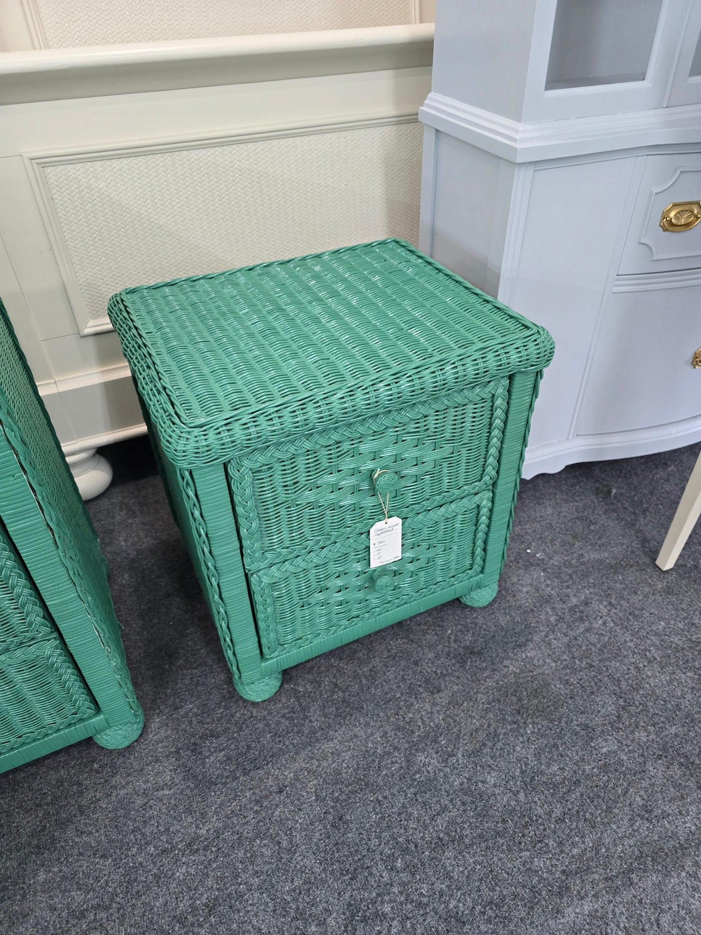 Green wicker nightstand