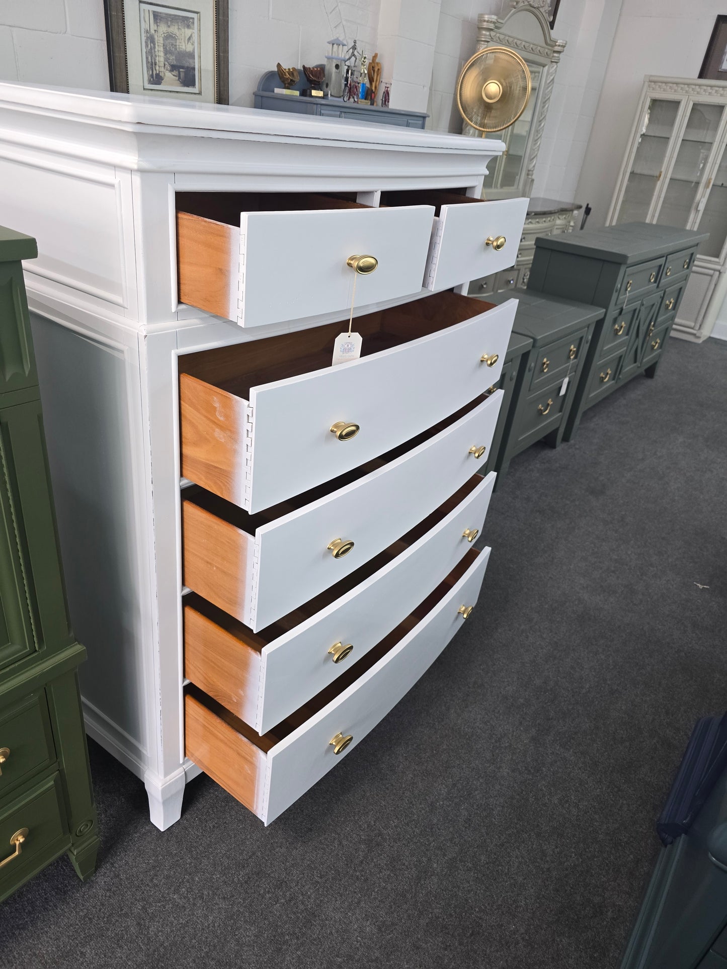 Solid wood 6 drawers tall white Distressed chest