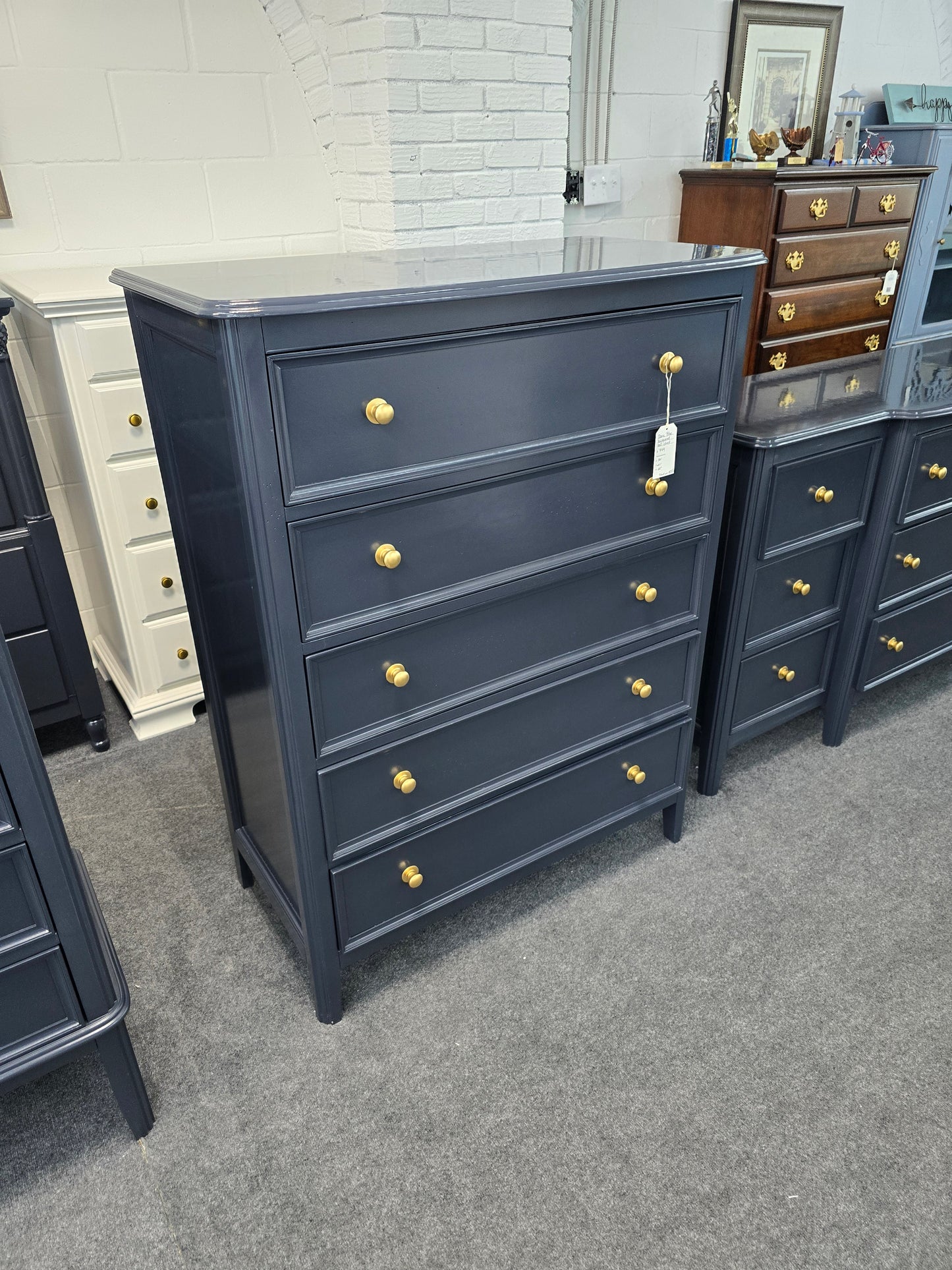 Dark blue 5 drawers tall chest