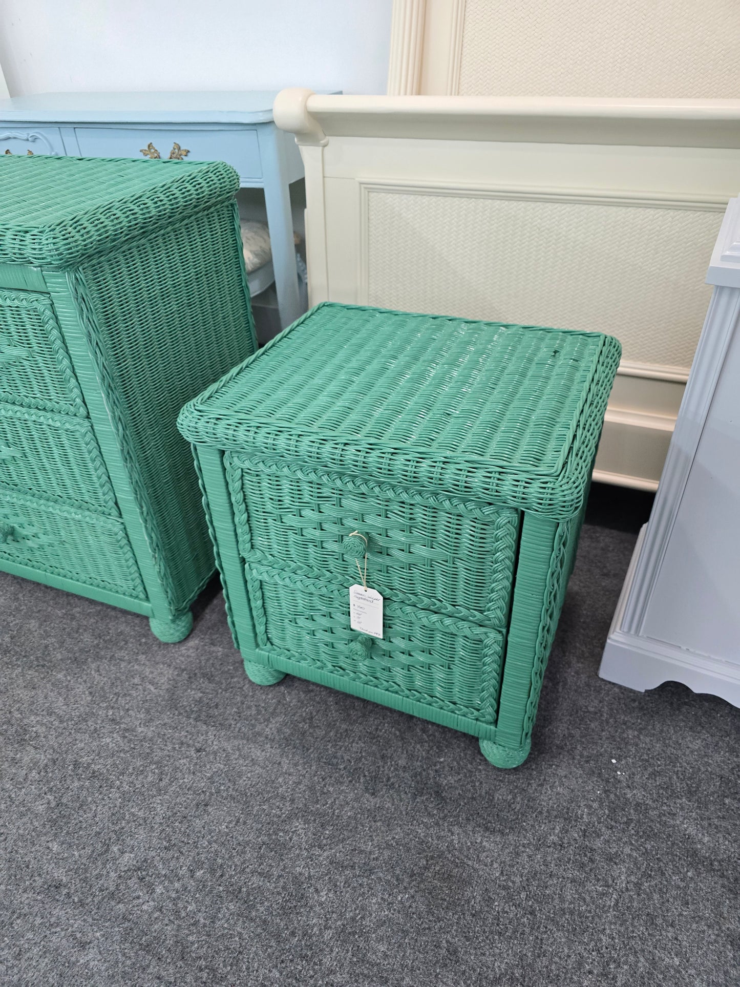 Green wicker nightstand