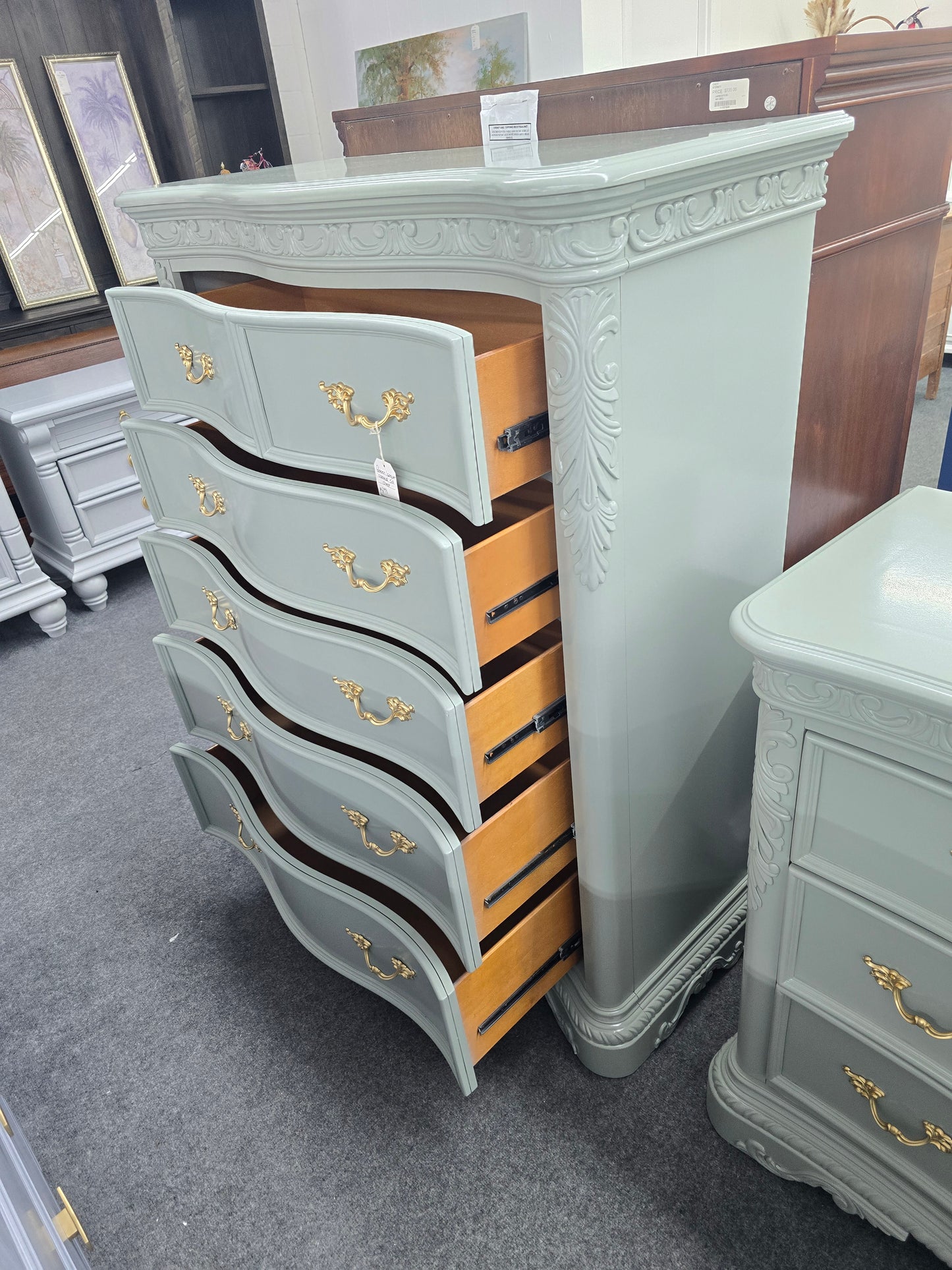 Green carved lacquered chest