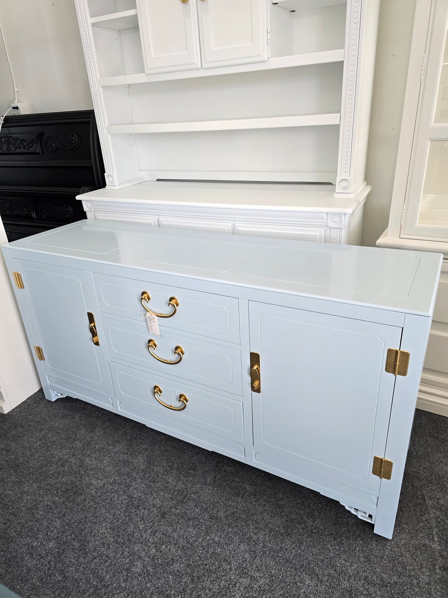 Baby blue solid wood WHITE FURNITURE lacquer sideboard