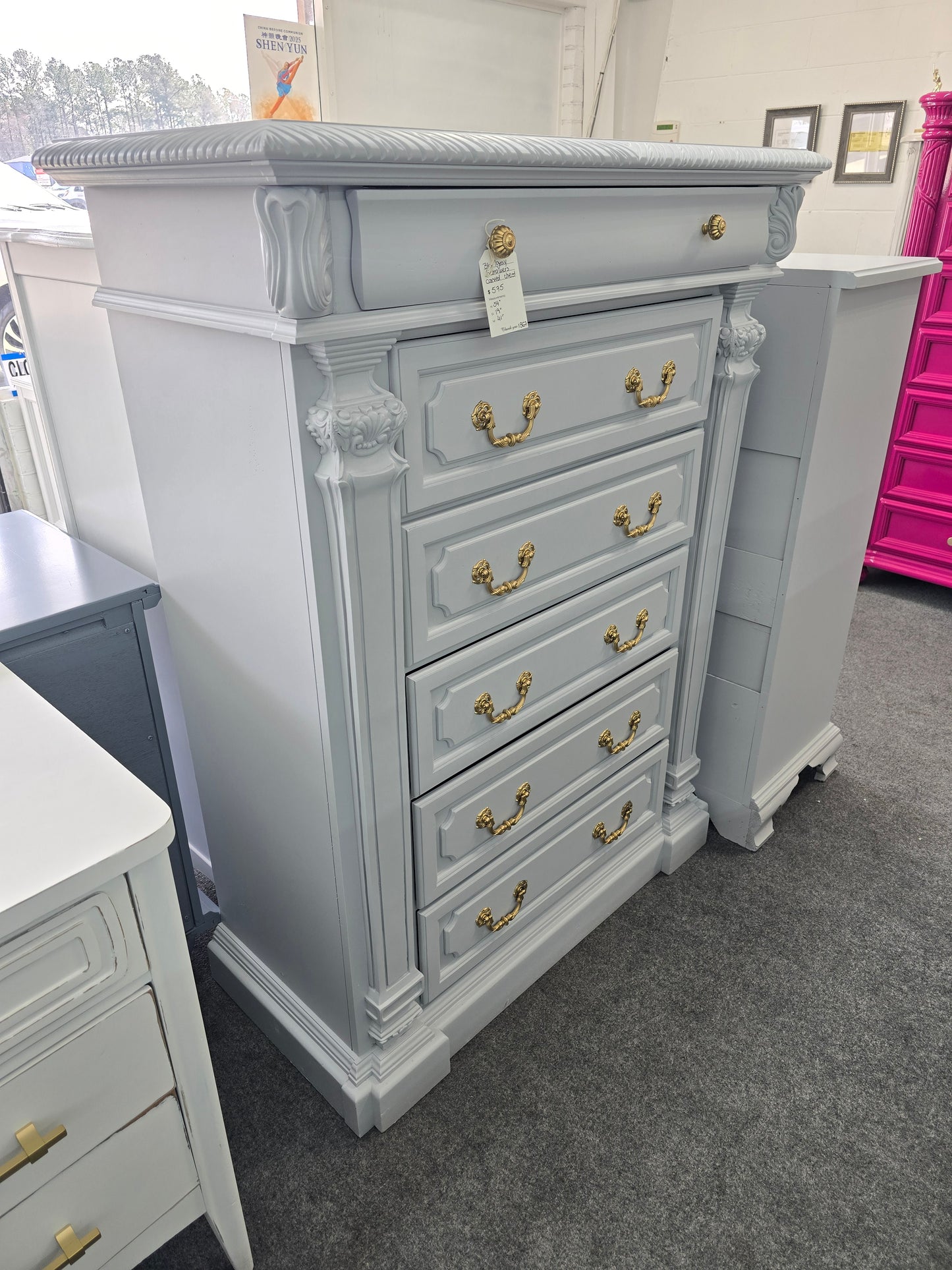 6 drawers light gray chest