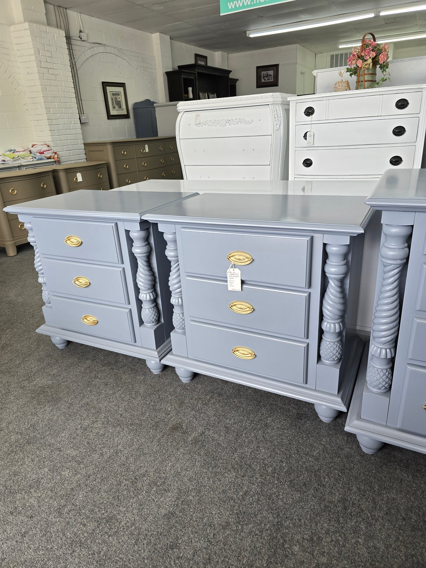 2 gray lacquered nightstands