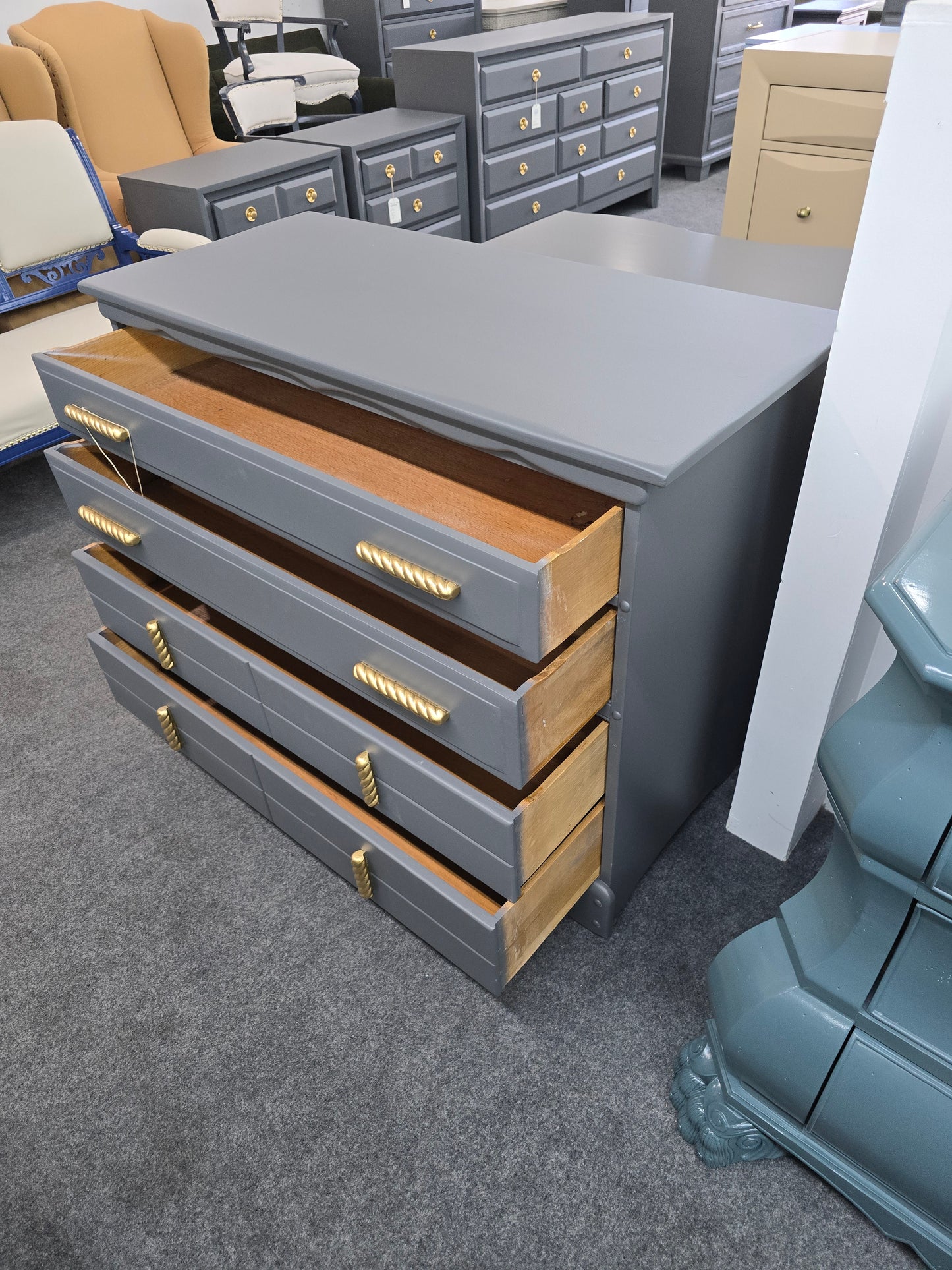 Solid wood 4 drawers dark gray dresser