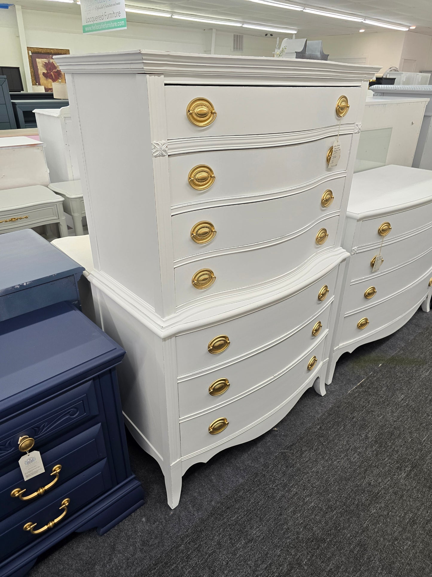 Solid wood white Distressed bowfront tall chest