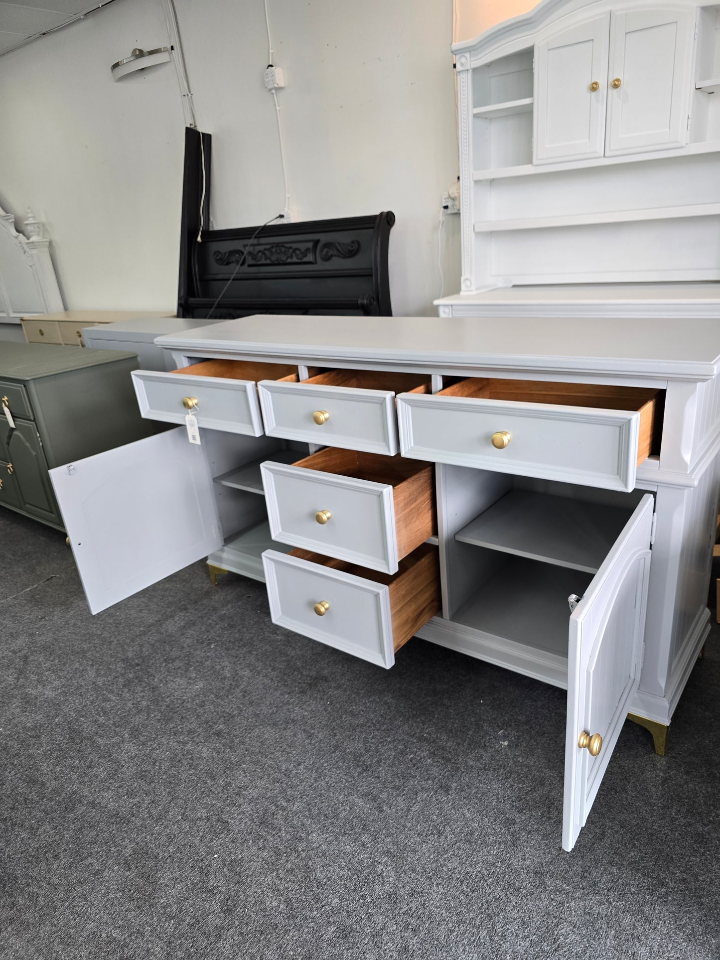 Gray dresser with golden legs