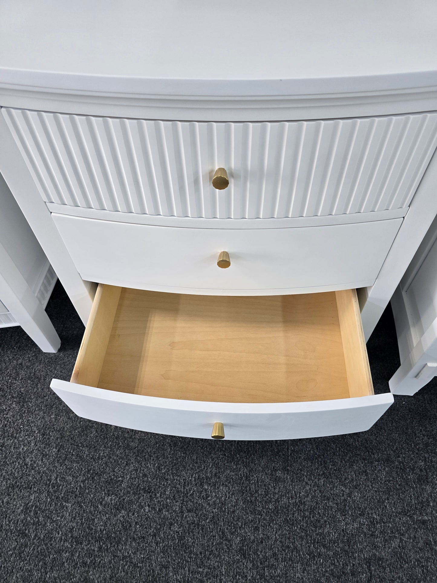 Gorgeous white bowfront pair of nightstands