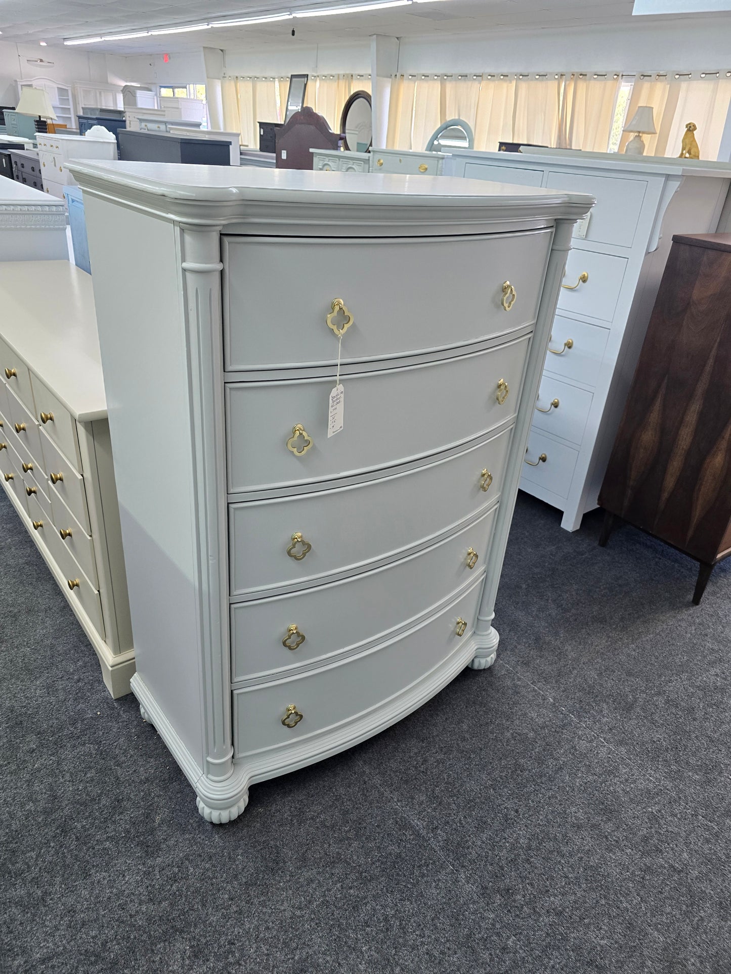 Gray rall bowfront chest