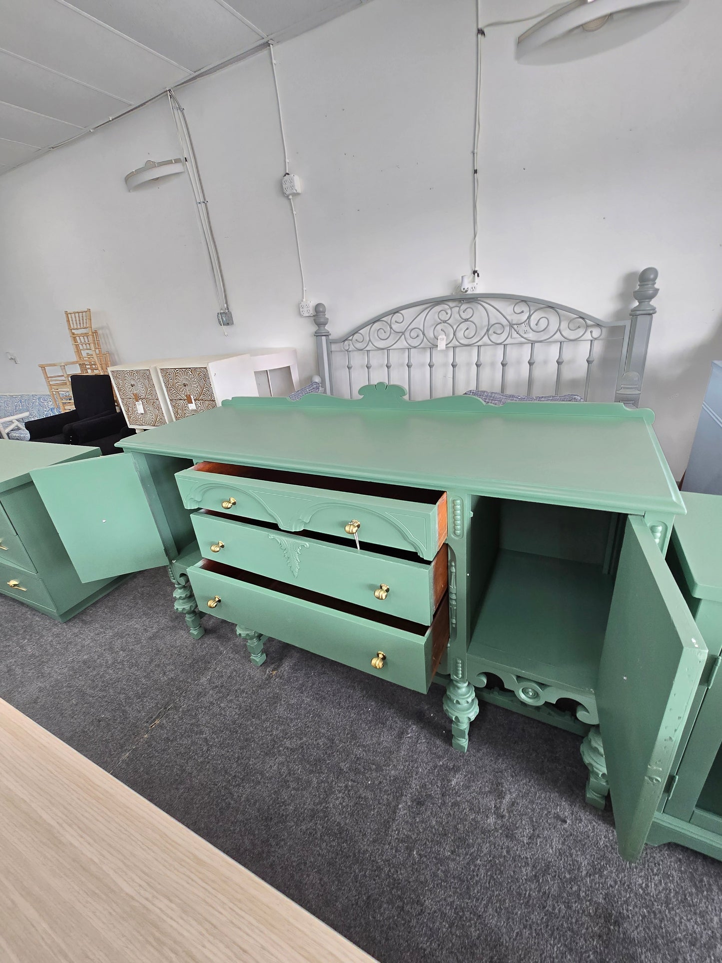 Antique green buffet