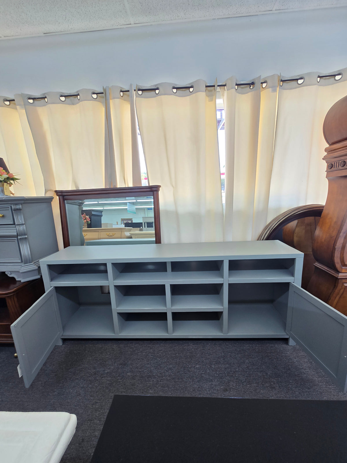 Green gray long tv stand