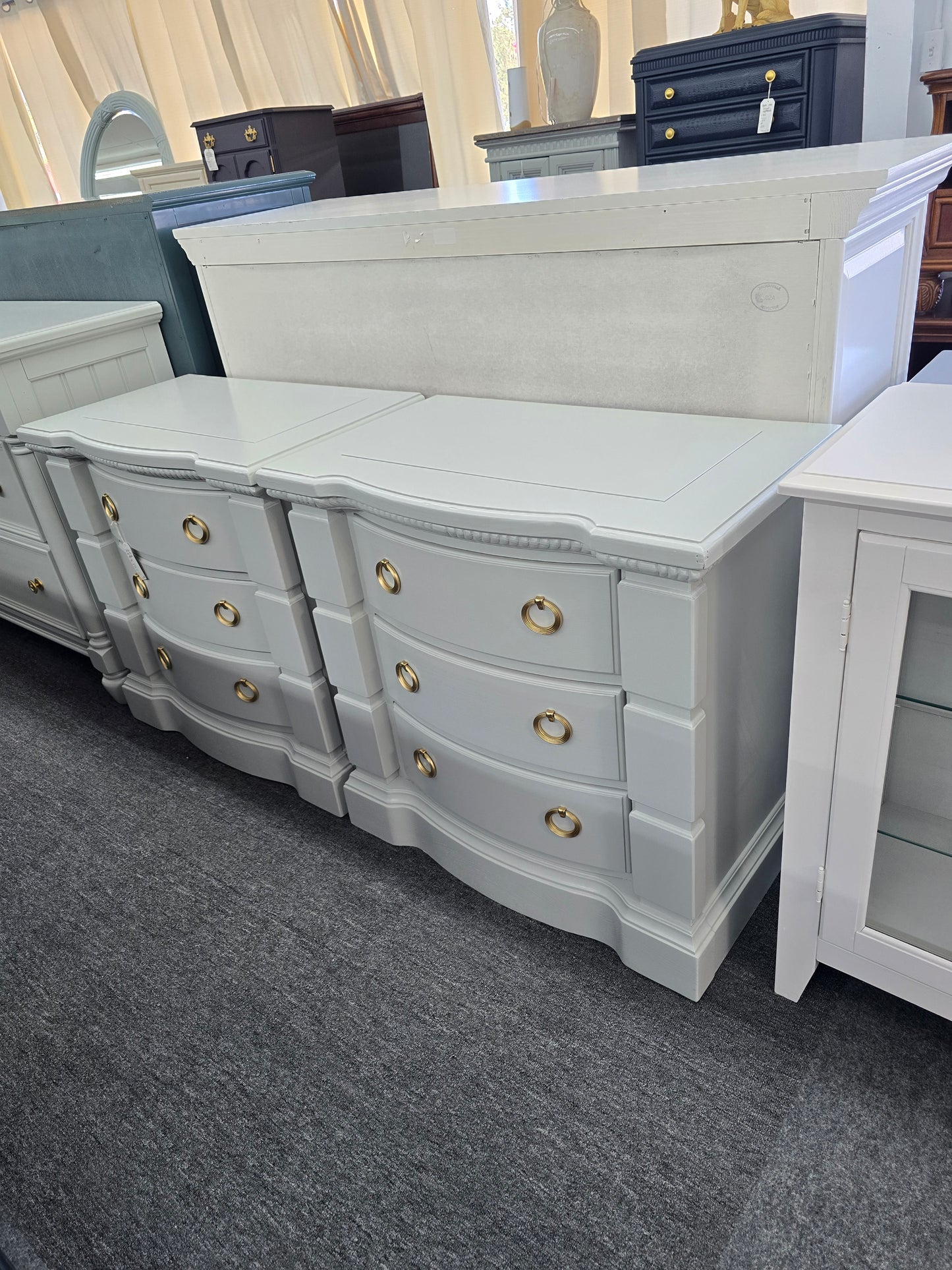 Big gray pair of nightstands