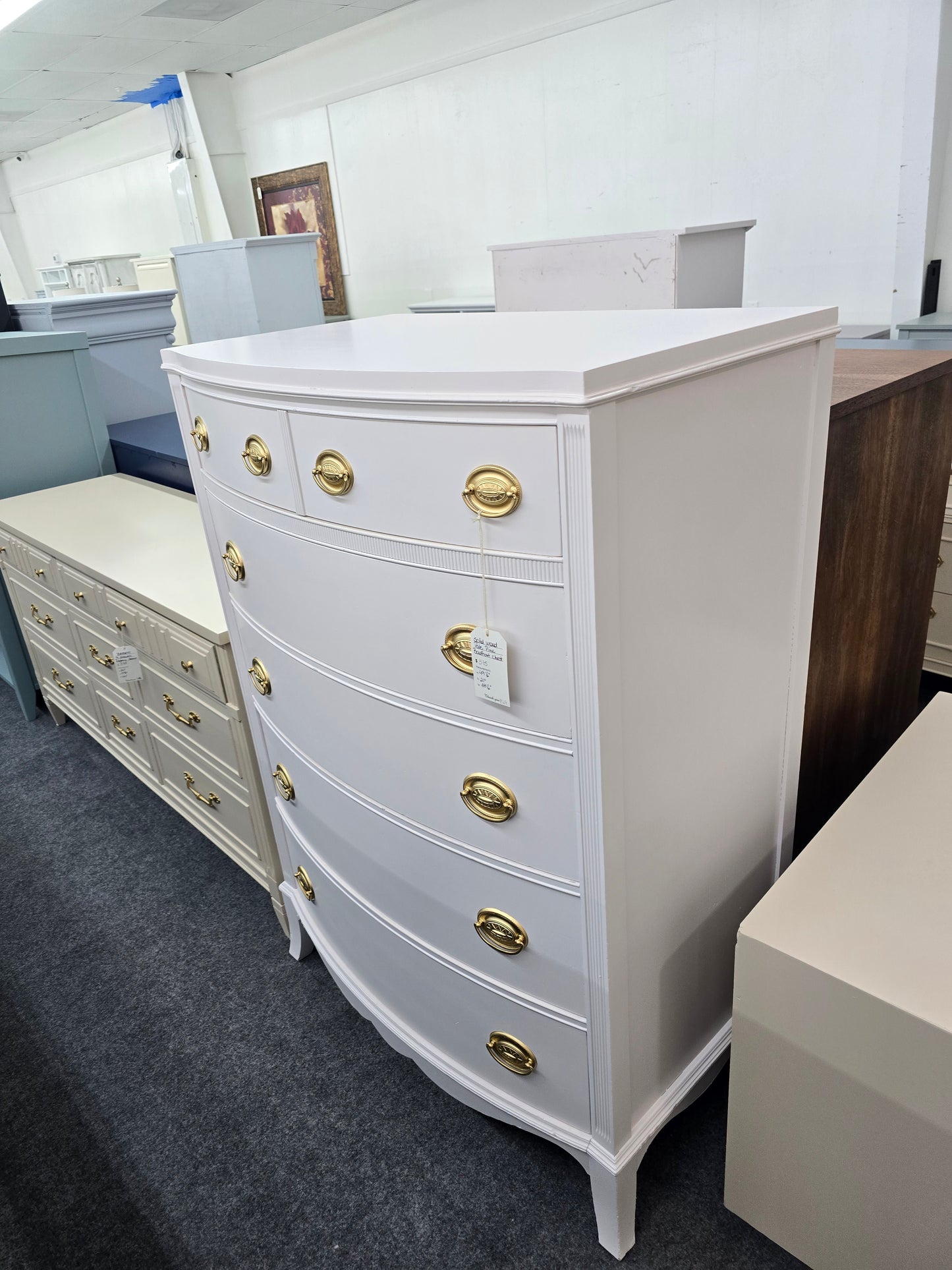 Bowfront pale pink chest