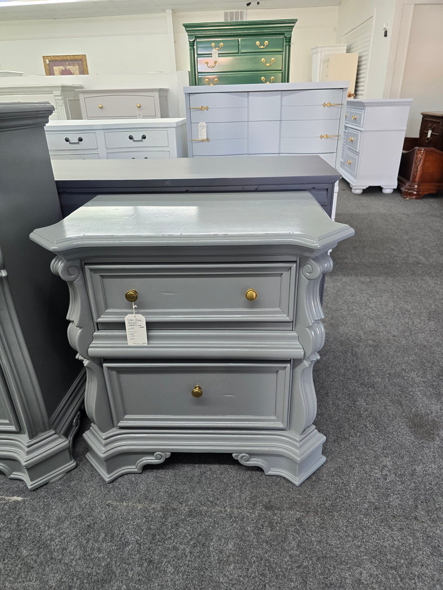 Liberty green gray lacquered nightstand