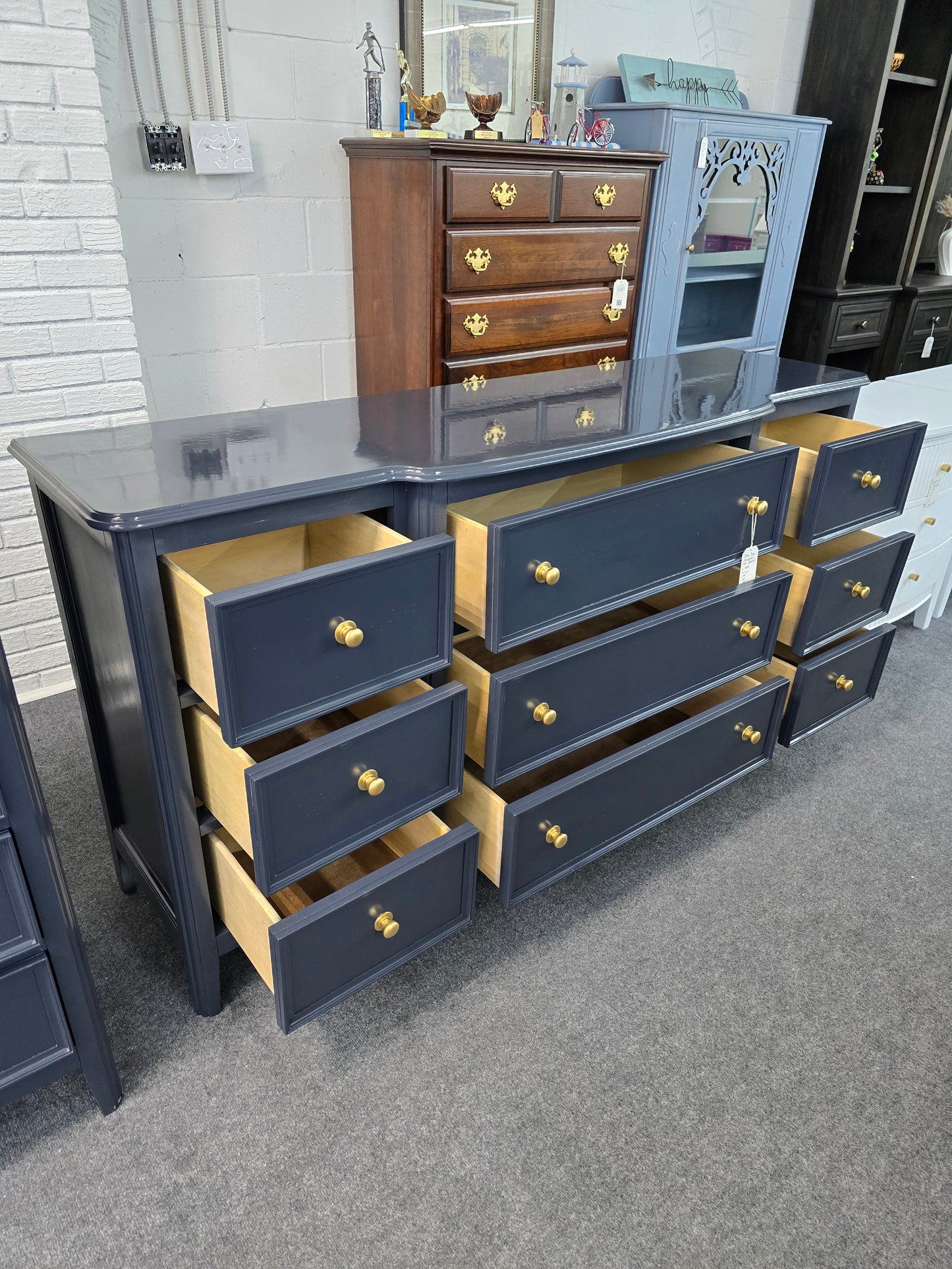 Dark blue 9 drawers dresser