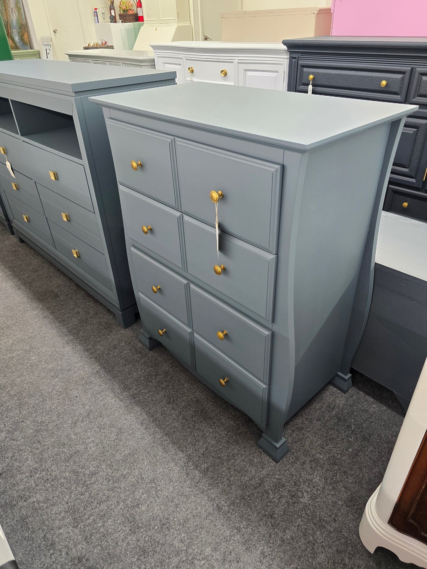 Solid pine blue gray chest