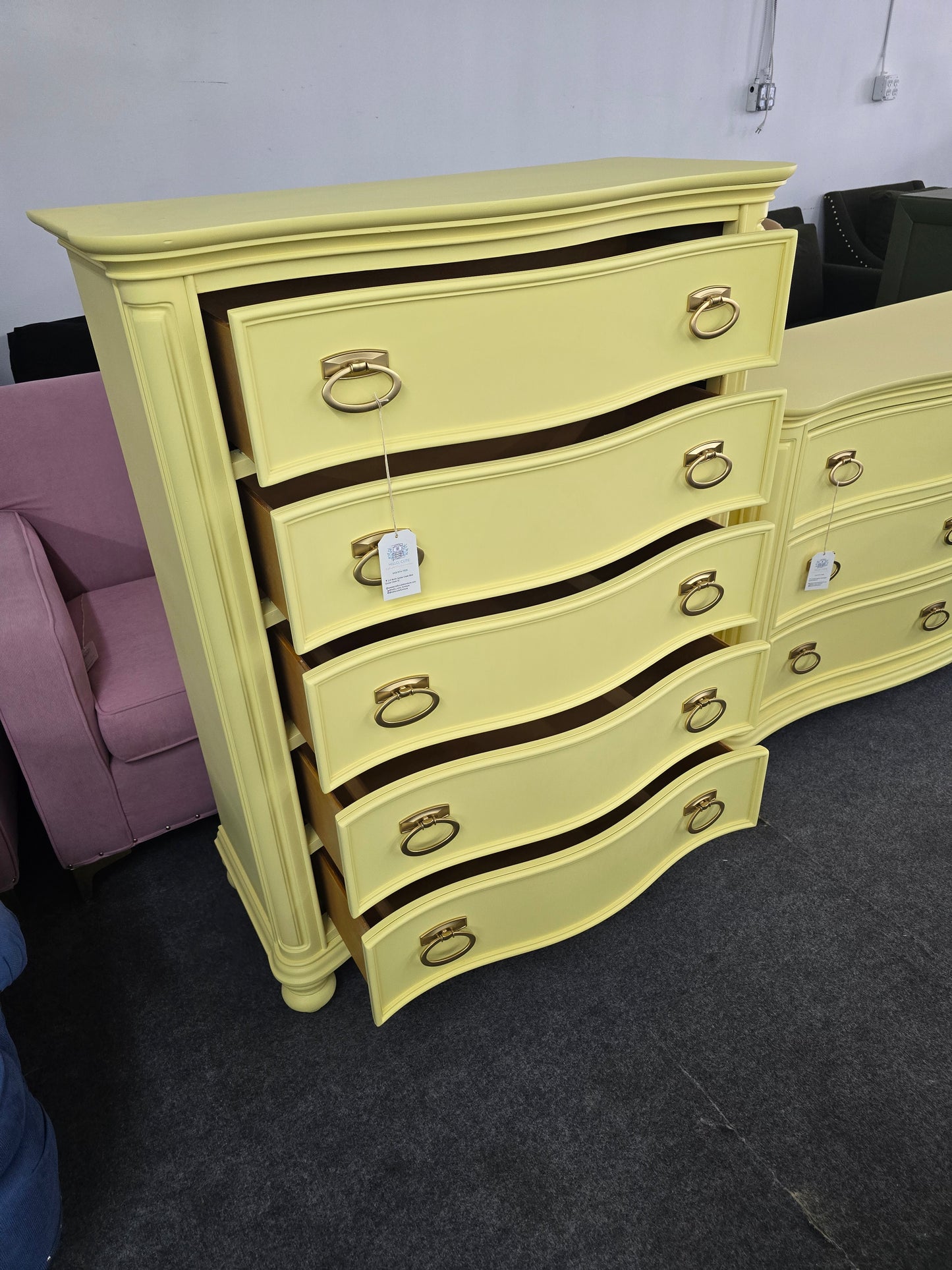 Bowfront yellow modern chest