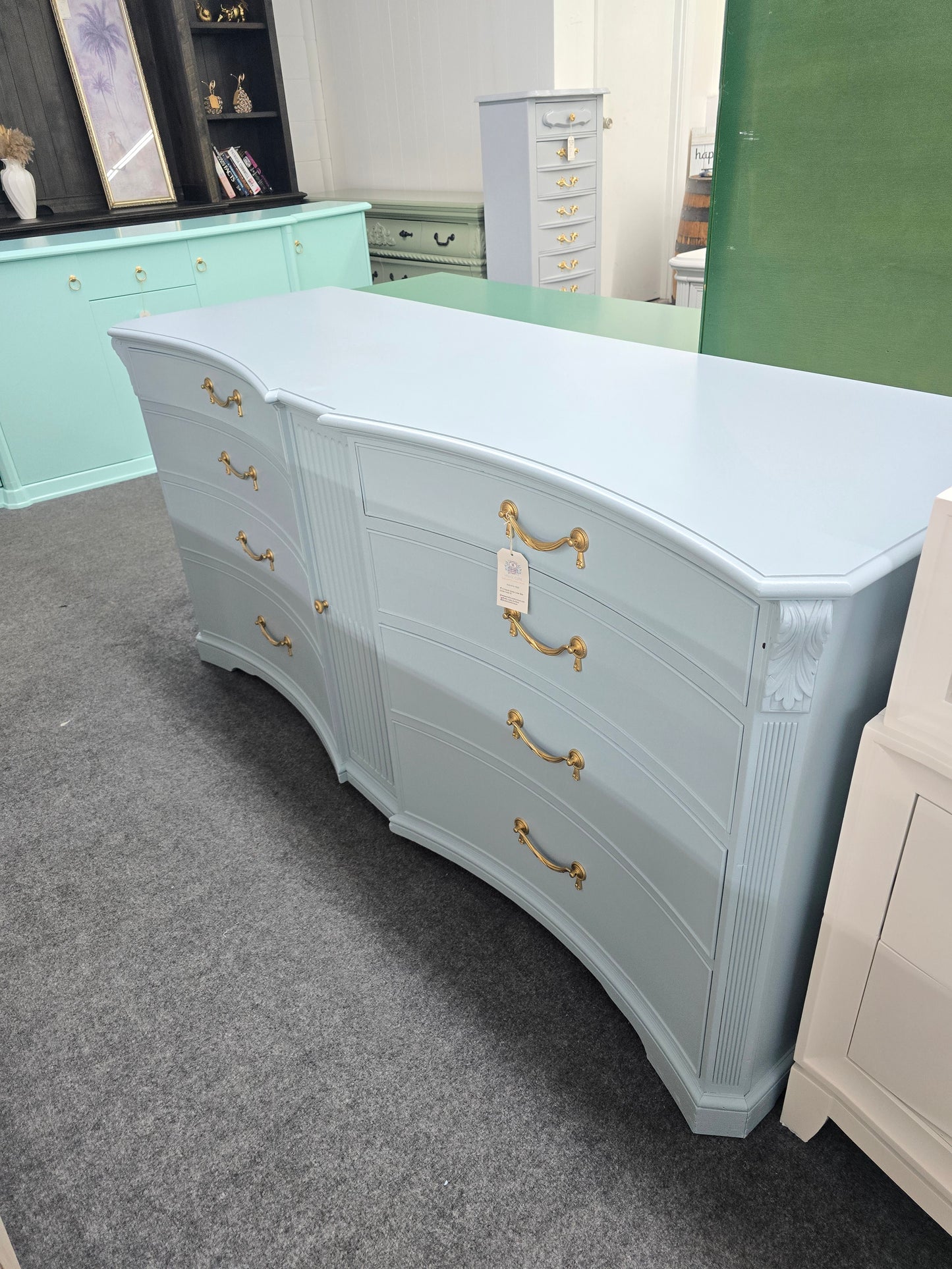 Solid wood baby blue 8 drawers dresser