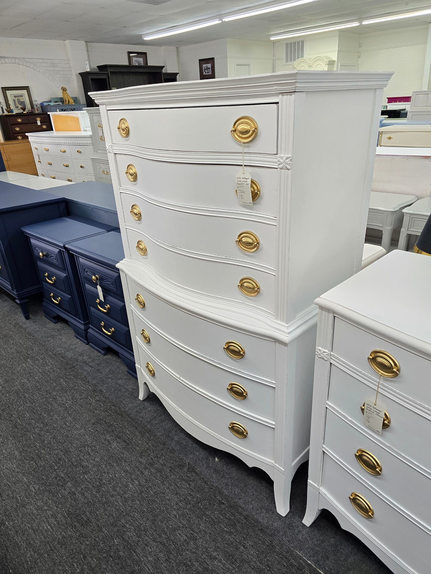 Solid wood white Distressed bowfront tall chest