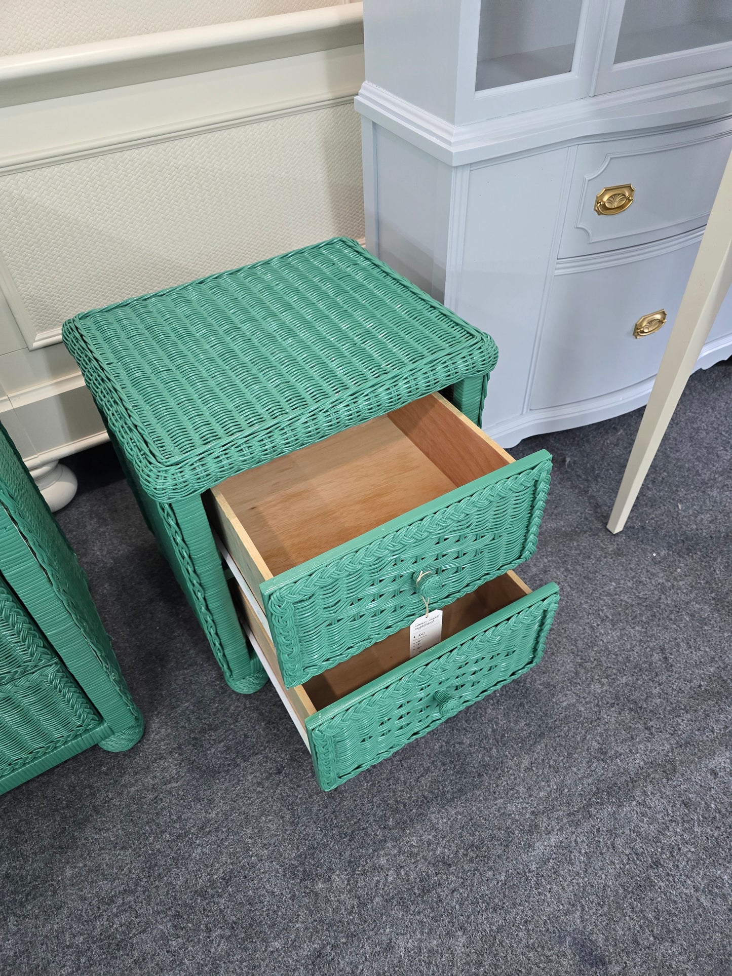 Green wicker nightstand