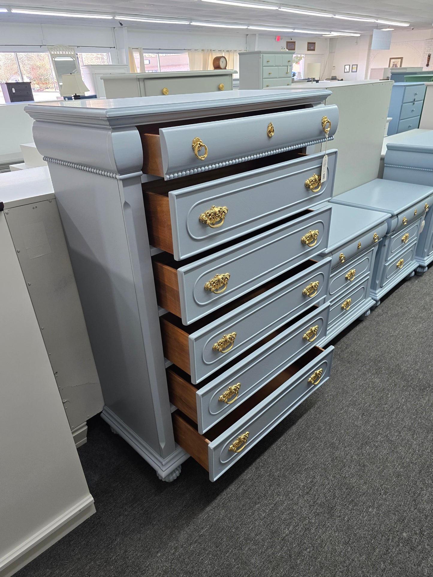 Solid wood cute blue chest