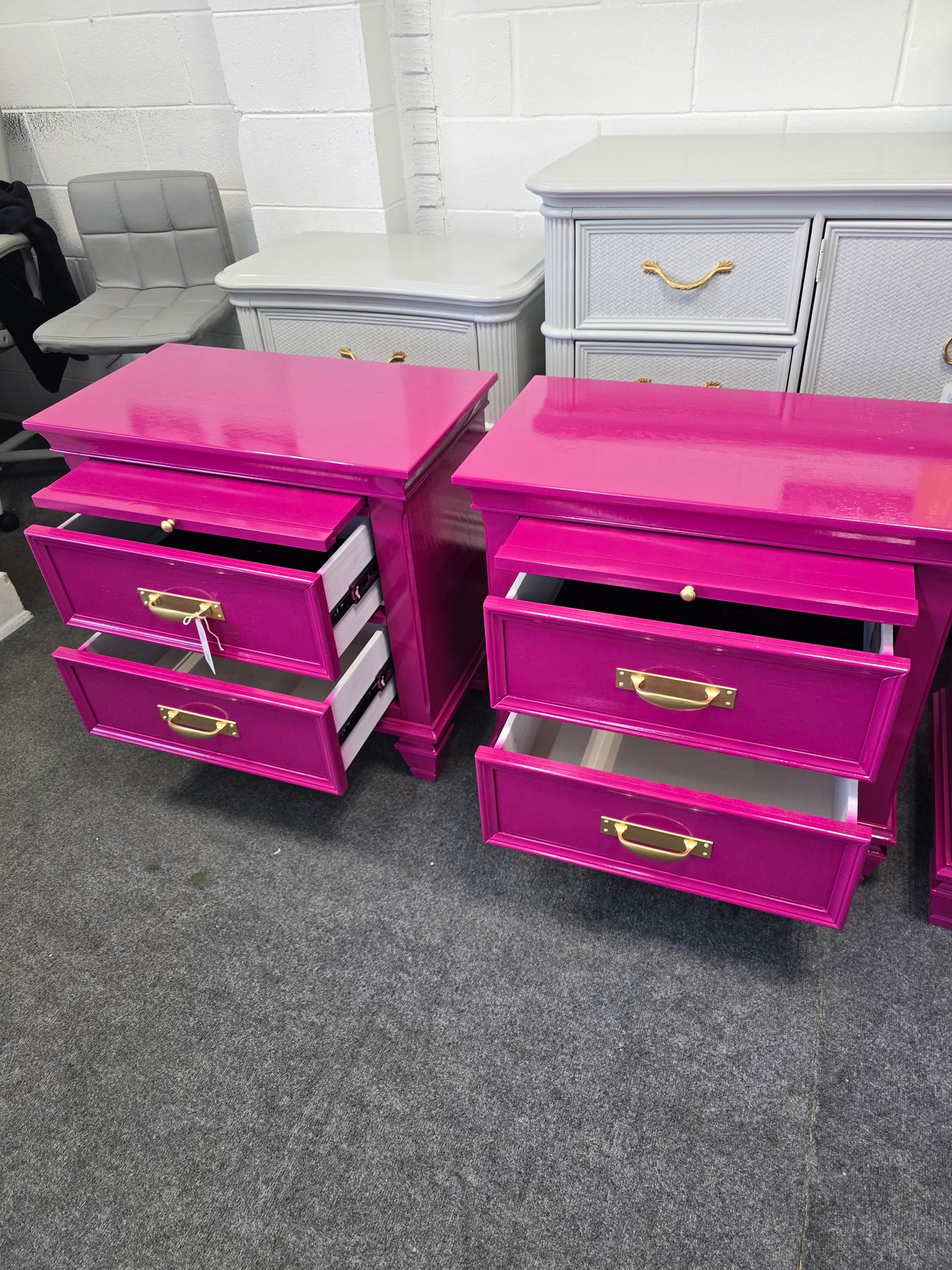 Gorgeous lacquered pair of nightstands