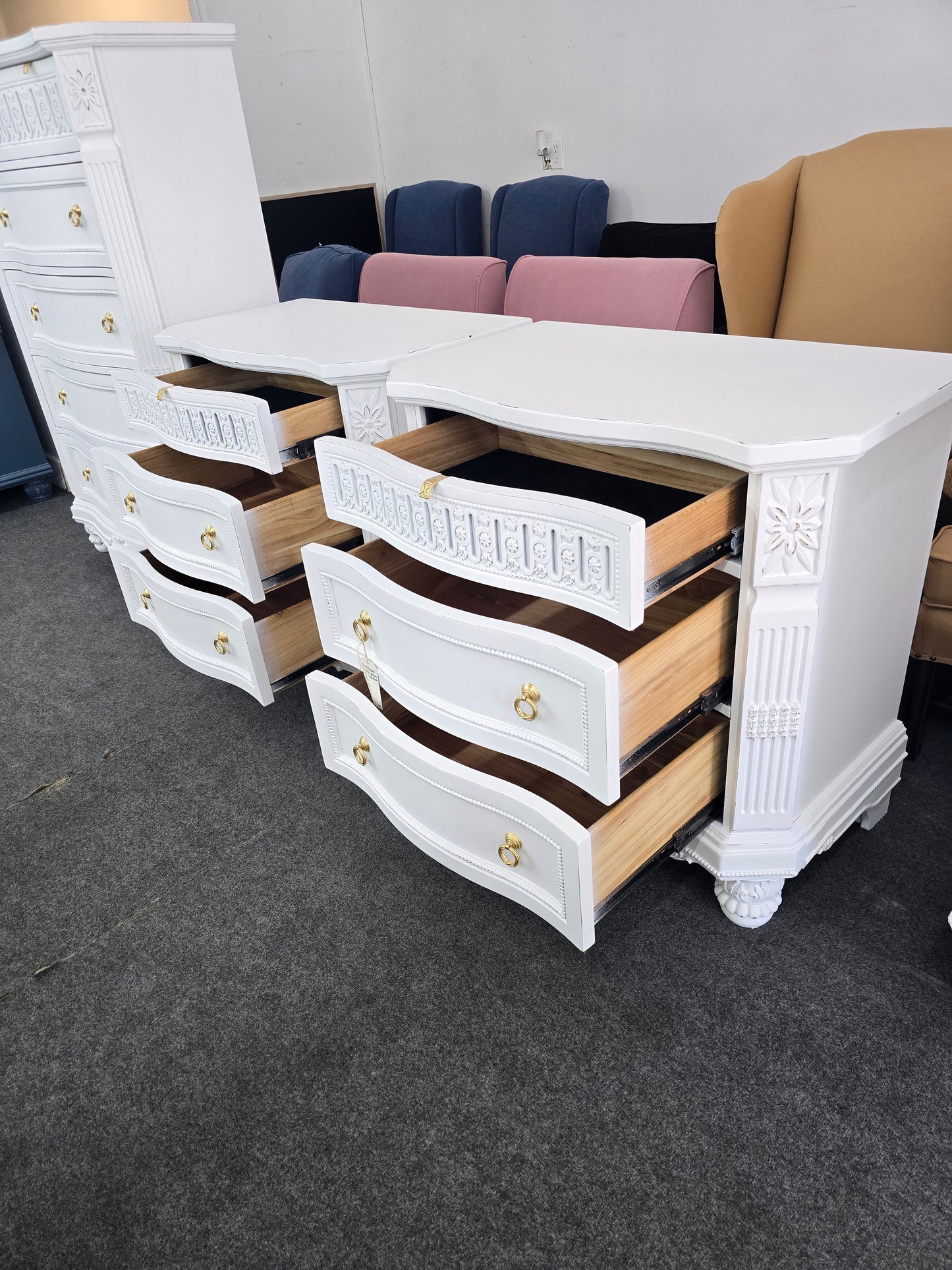 Gorgeous white Distressed lacquered pair of nightstands