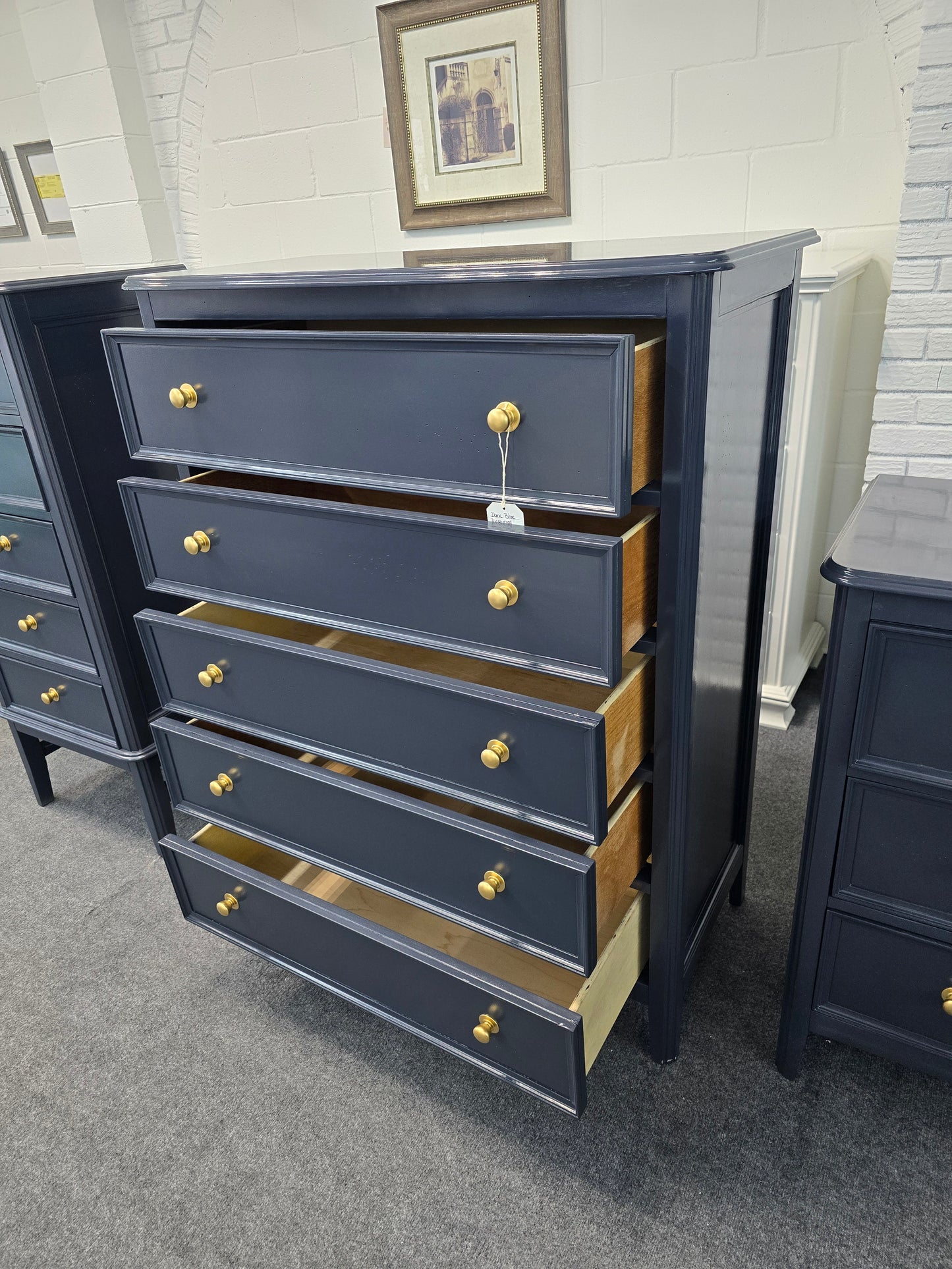 Dark blue 5 drawers tall chest