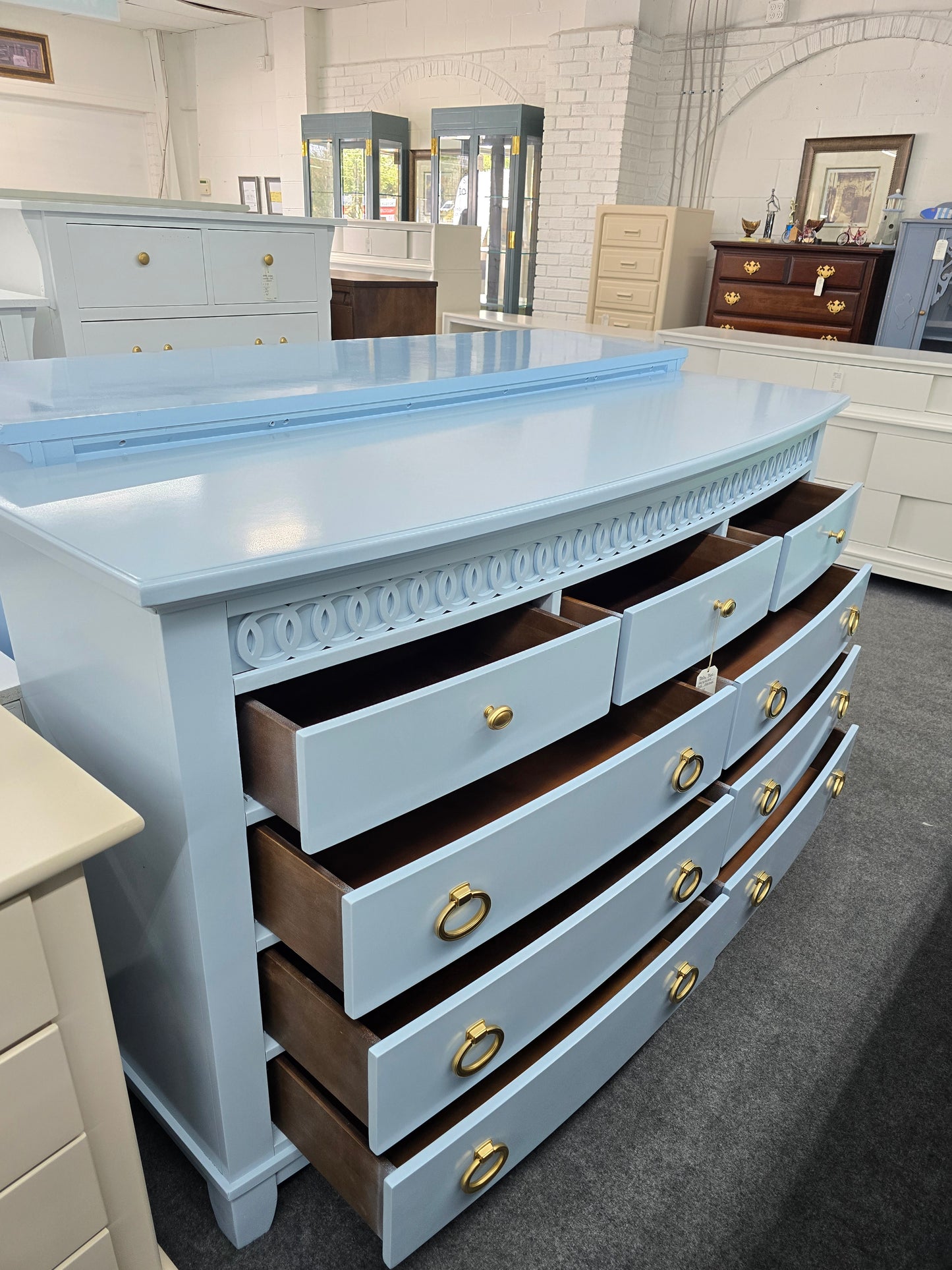 Baby blue Lacquered bowfront dresser