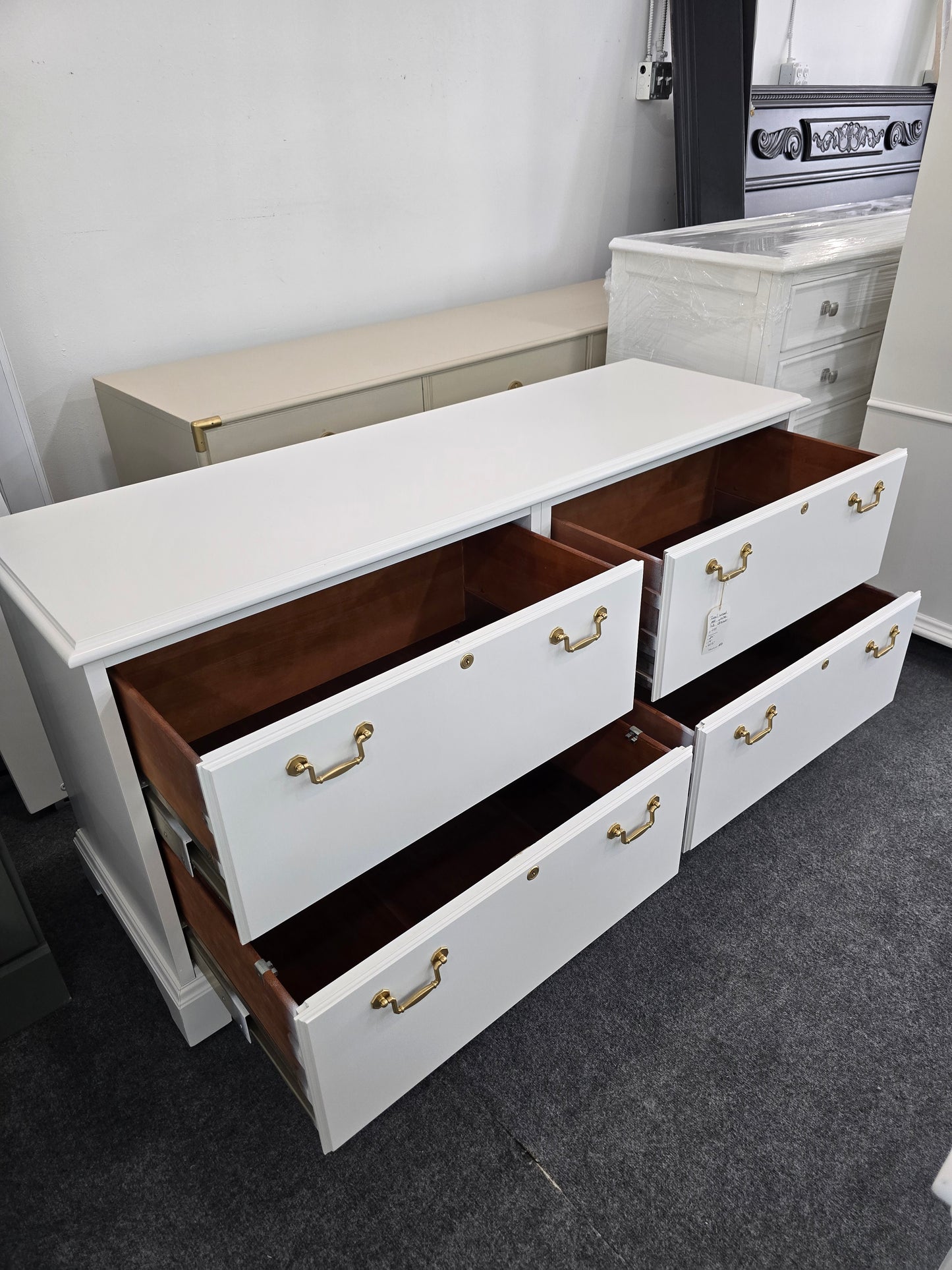 Solid wood off white dresser/file cabinet