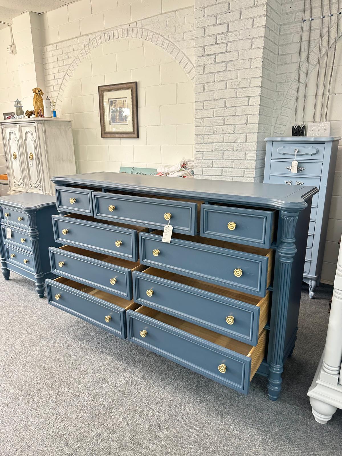 Bassett solid wood dark blue dresser