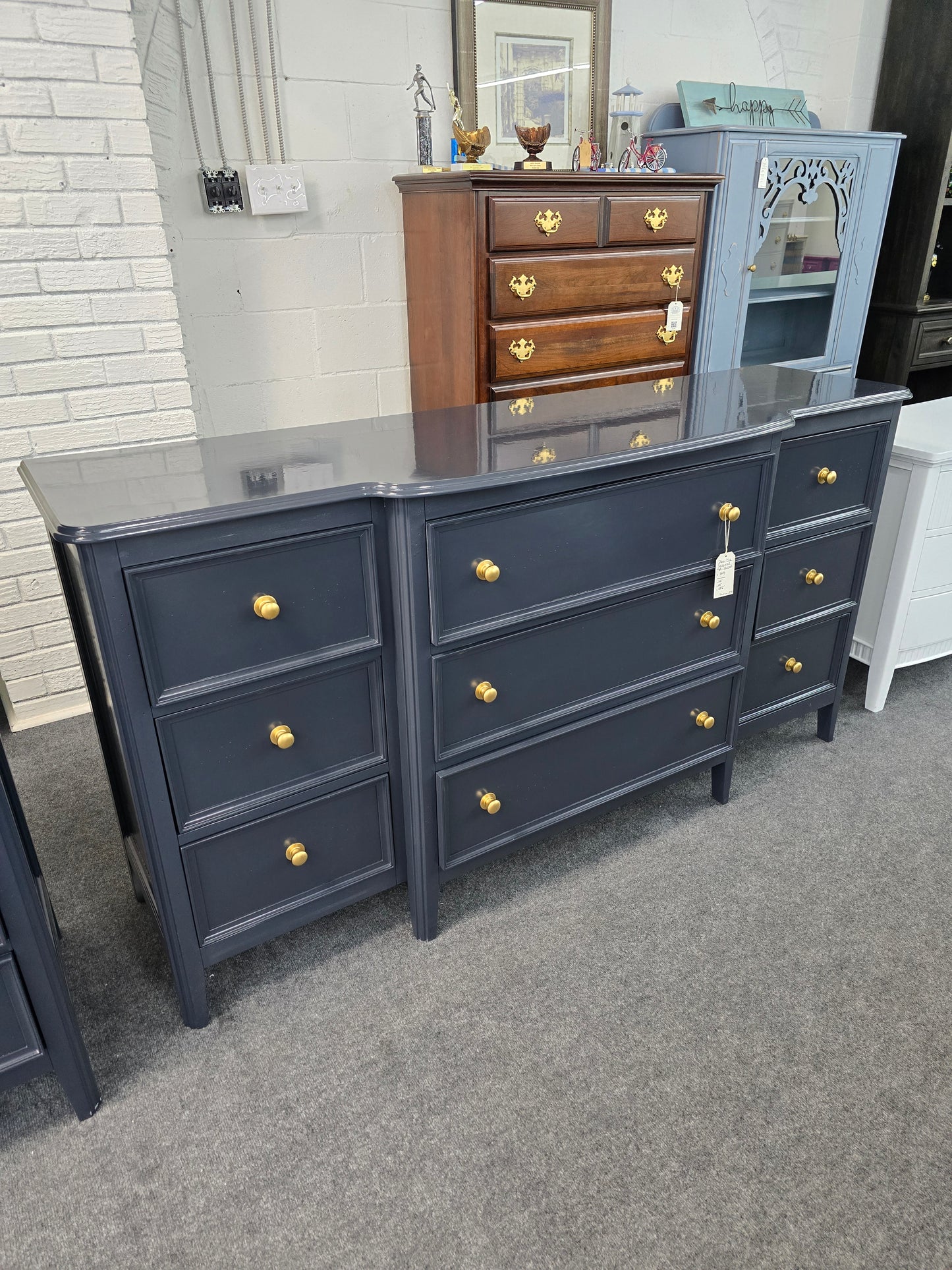 Dark blue 9 drawers dresser