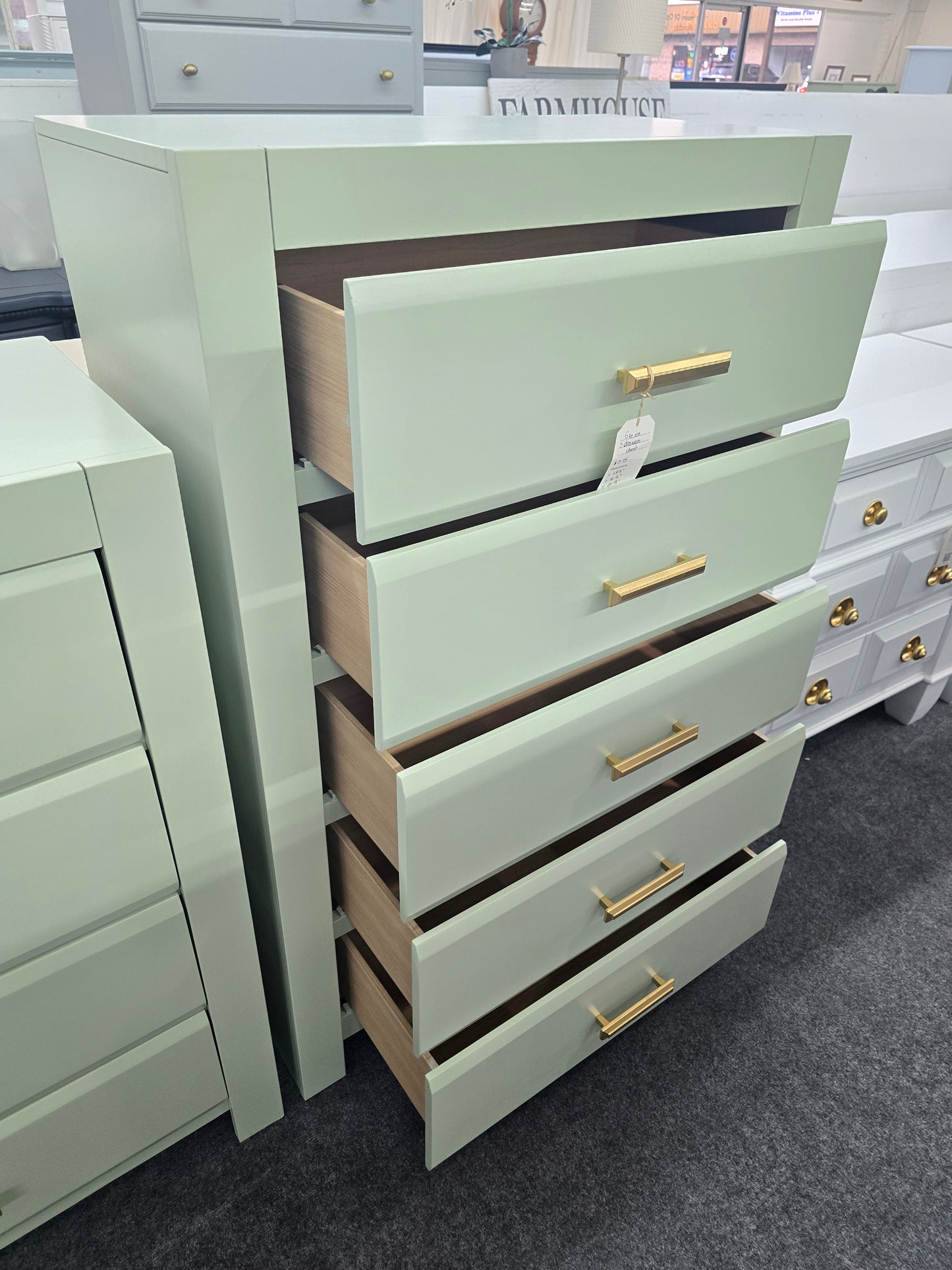 Classic 5 drawers green chest