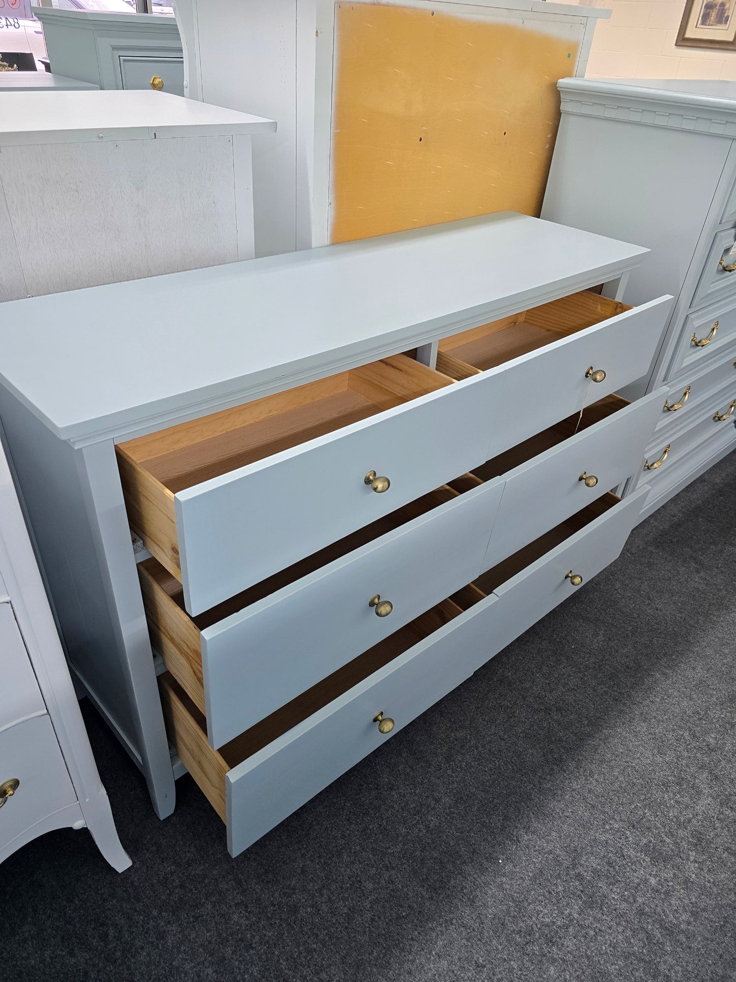 Solid wood 6 drawers blue dresser
