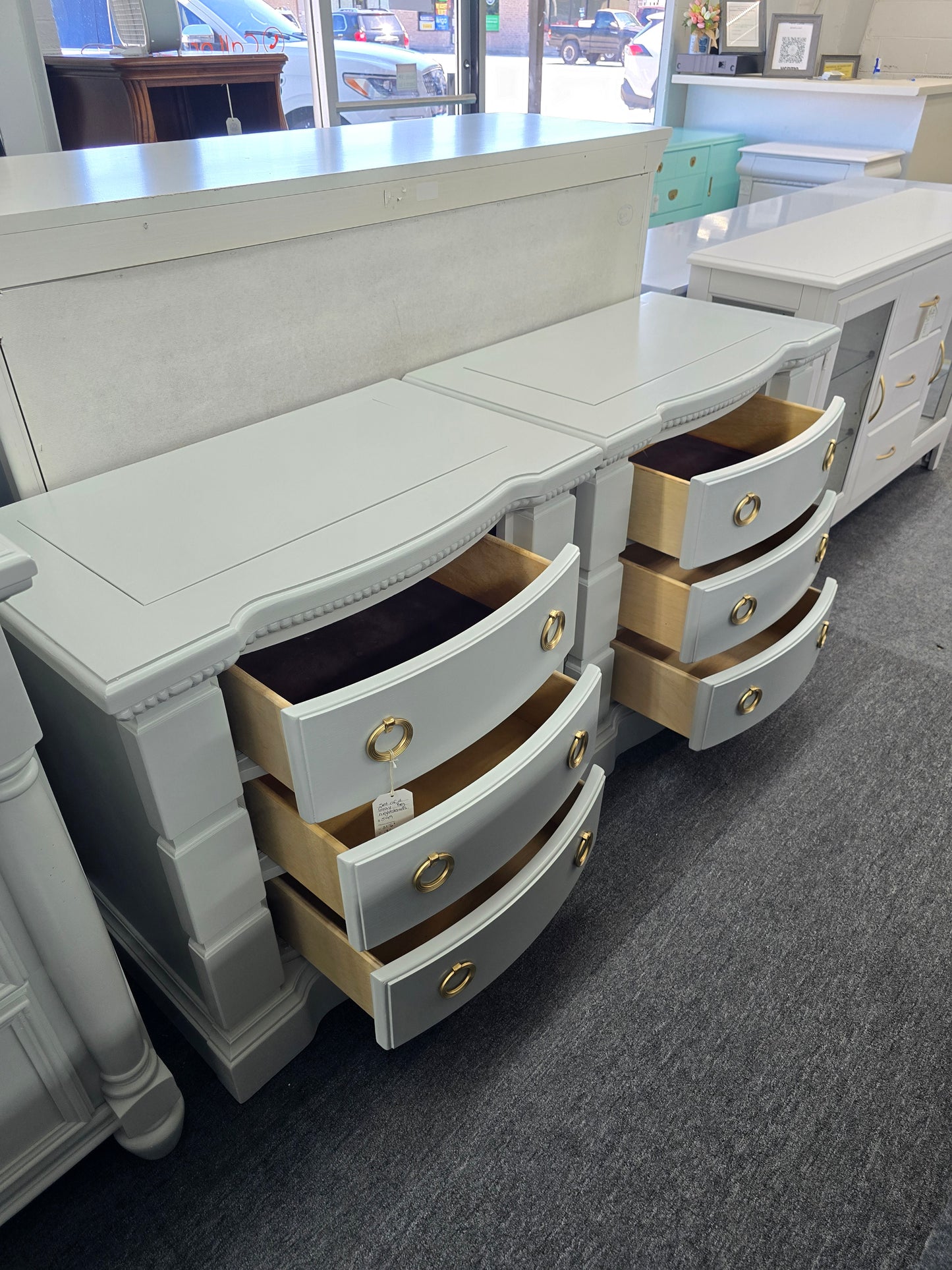 Big gray pair of nightstands