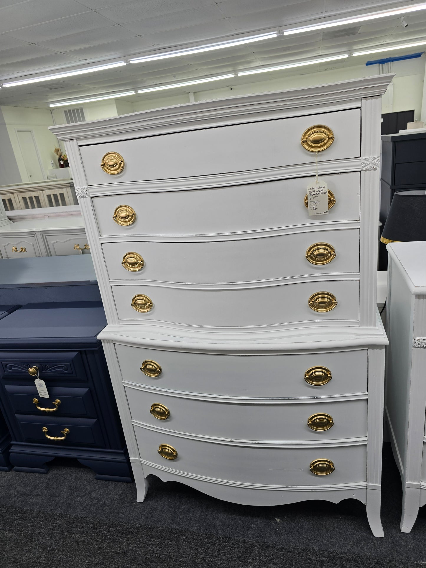 Solid wood white Distressed bowfront tall chest