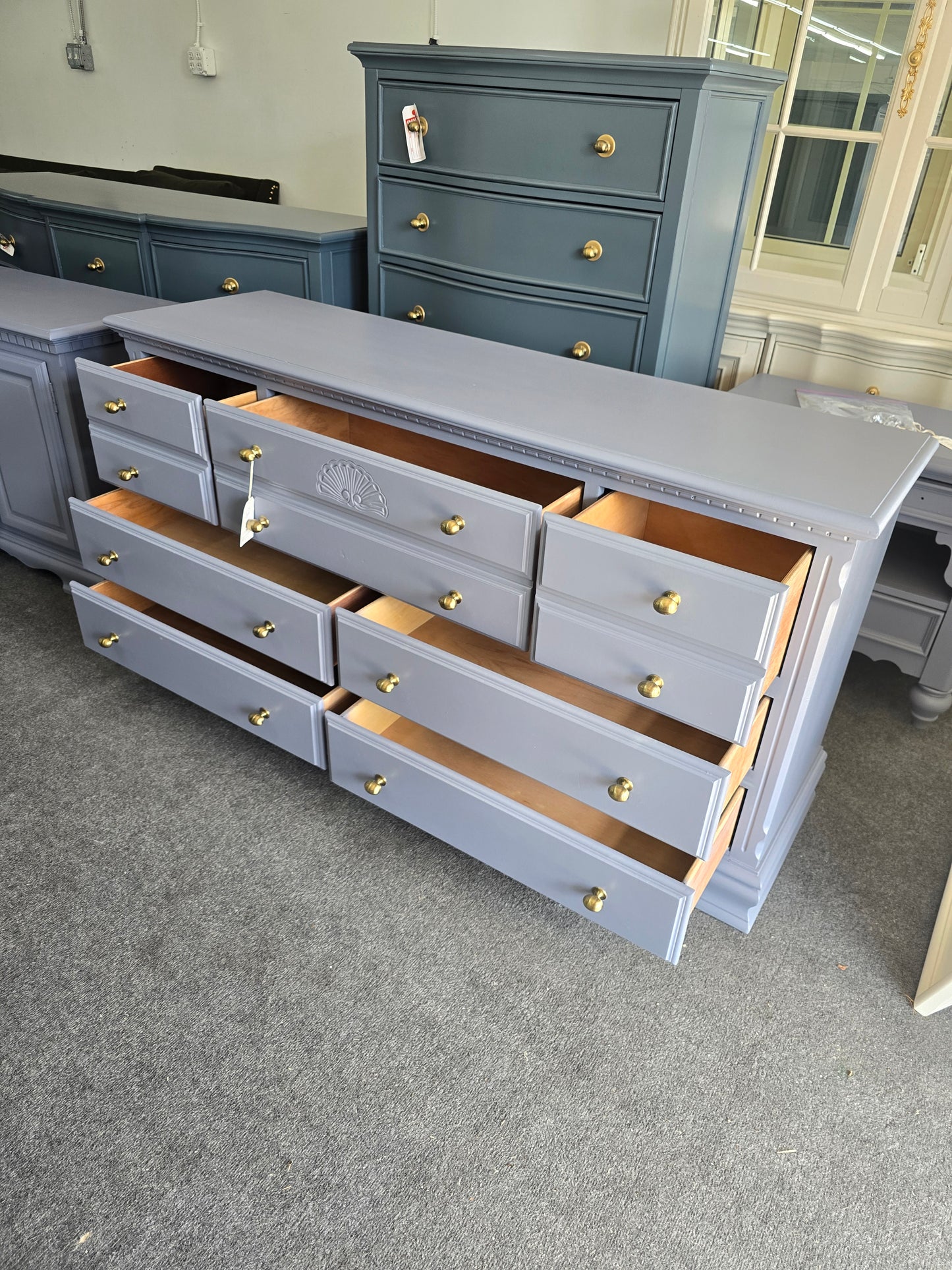 Solid wood vintage blue gray dresser