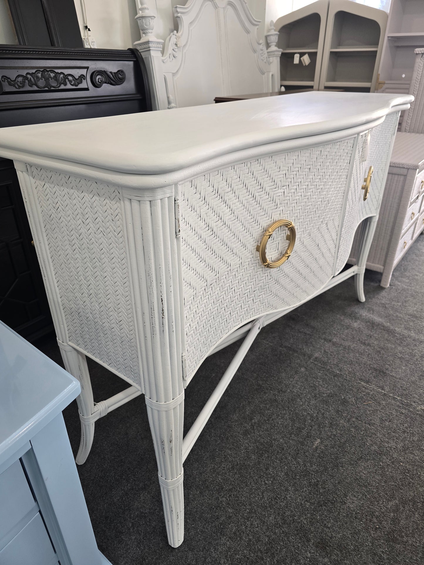Gorgeous white Distressed rattan buffet
