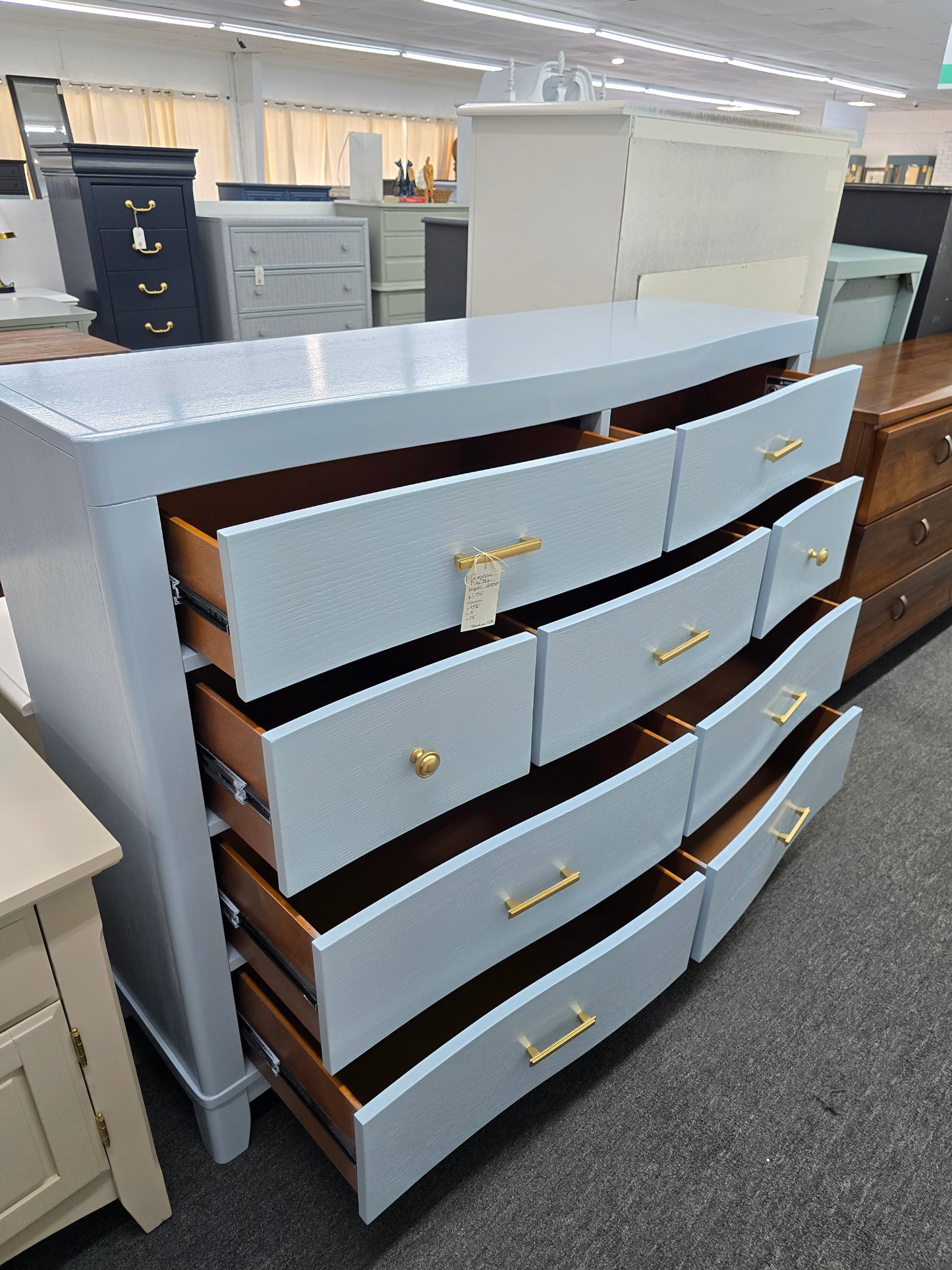 Blue lacquer modern tall dresser